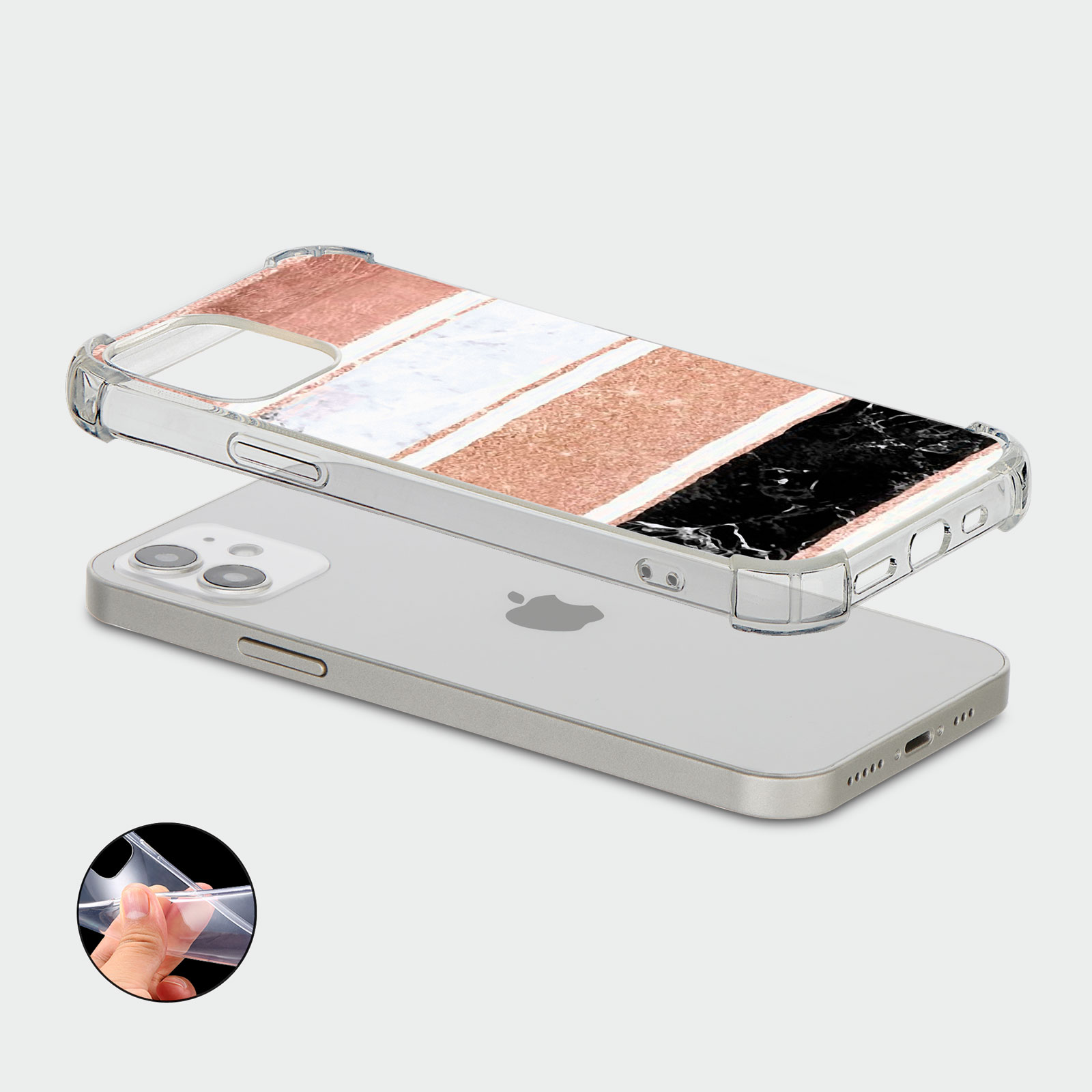 CASE FOR IPHONE 15 14 13 12 11 SE 8 PRO SHOCKPROOF PHONE COVER MARBLE ROSE GOLD - Picture 24 of 34