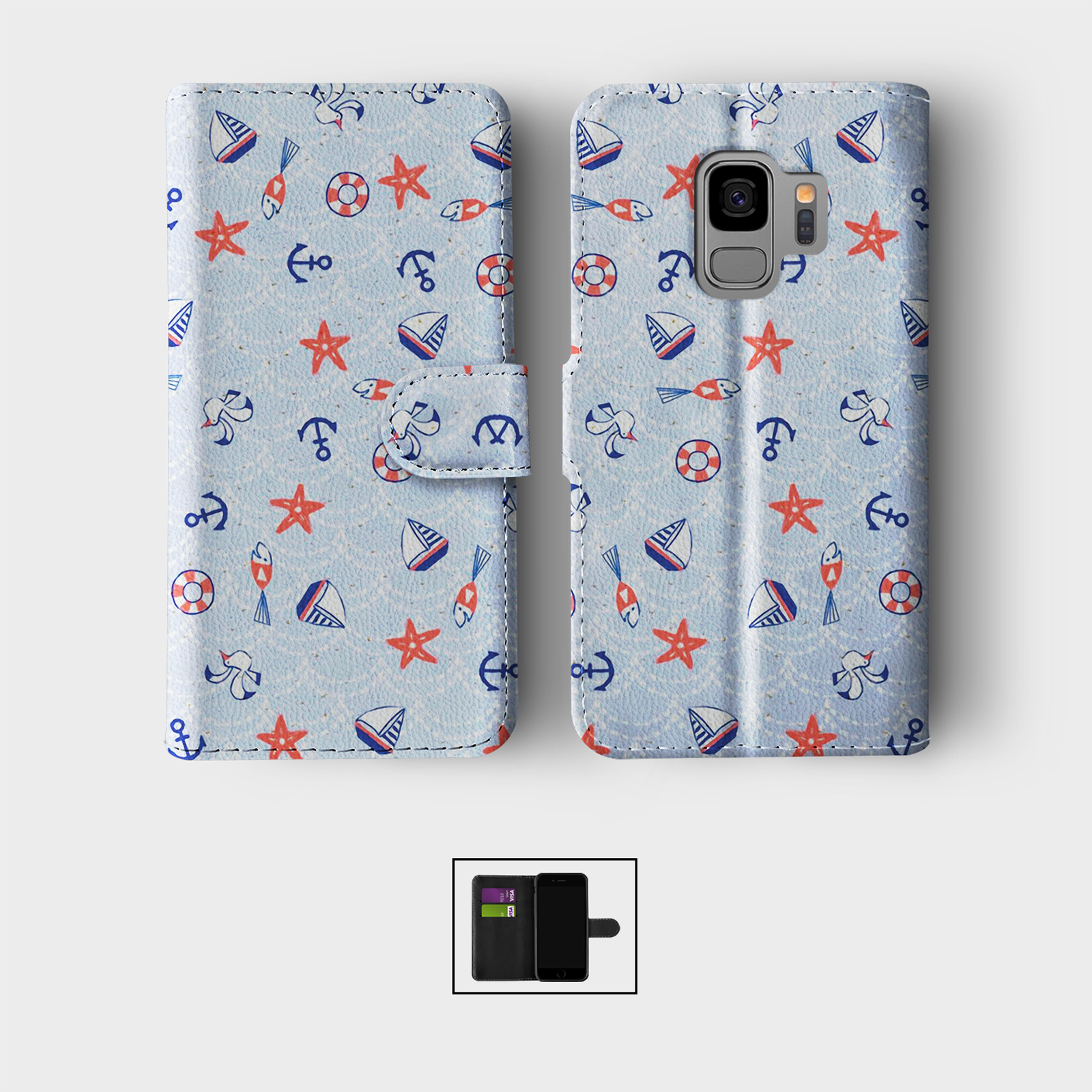 CASE FOR SAMSUNG S23 S22 S21 S20 S10 S9 WALLET FLIP PHONE COVER ANCHOR SEA BEACH - 第 8/9 張圖片