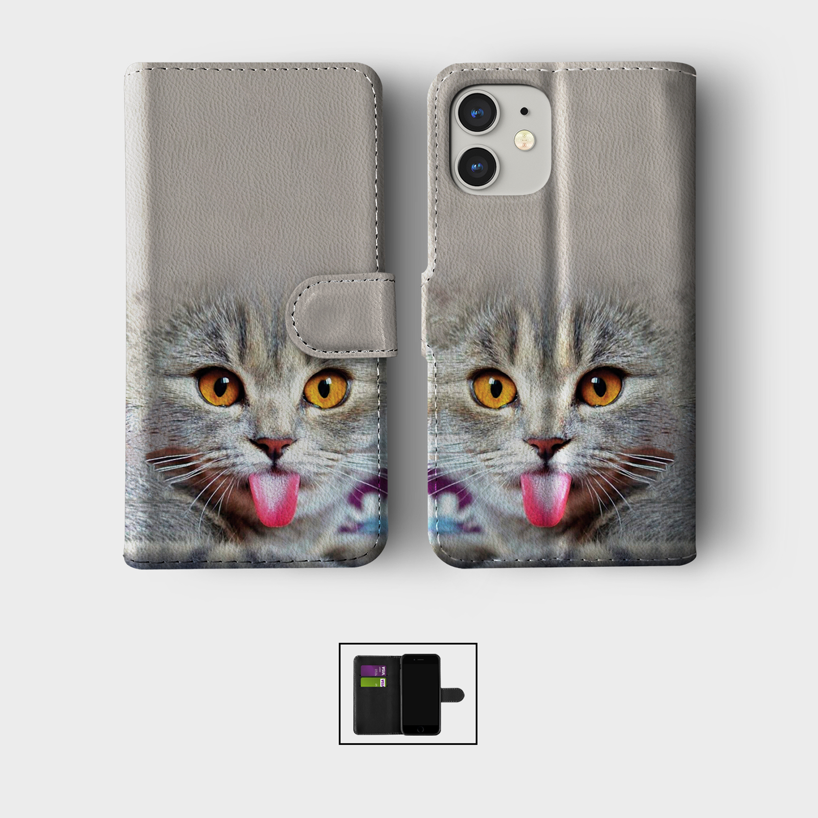 CASE FOR IPHONE 16 16E 15 14 12 12 PRO WALLET FLIP PHONE COVER KITTENS CATS CUTE - Picture 7 of 8