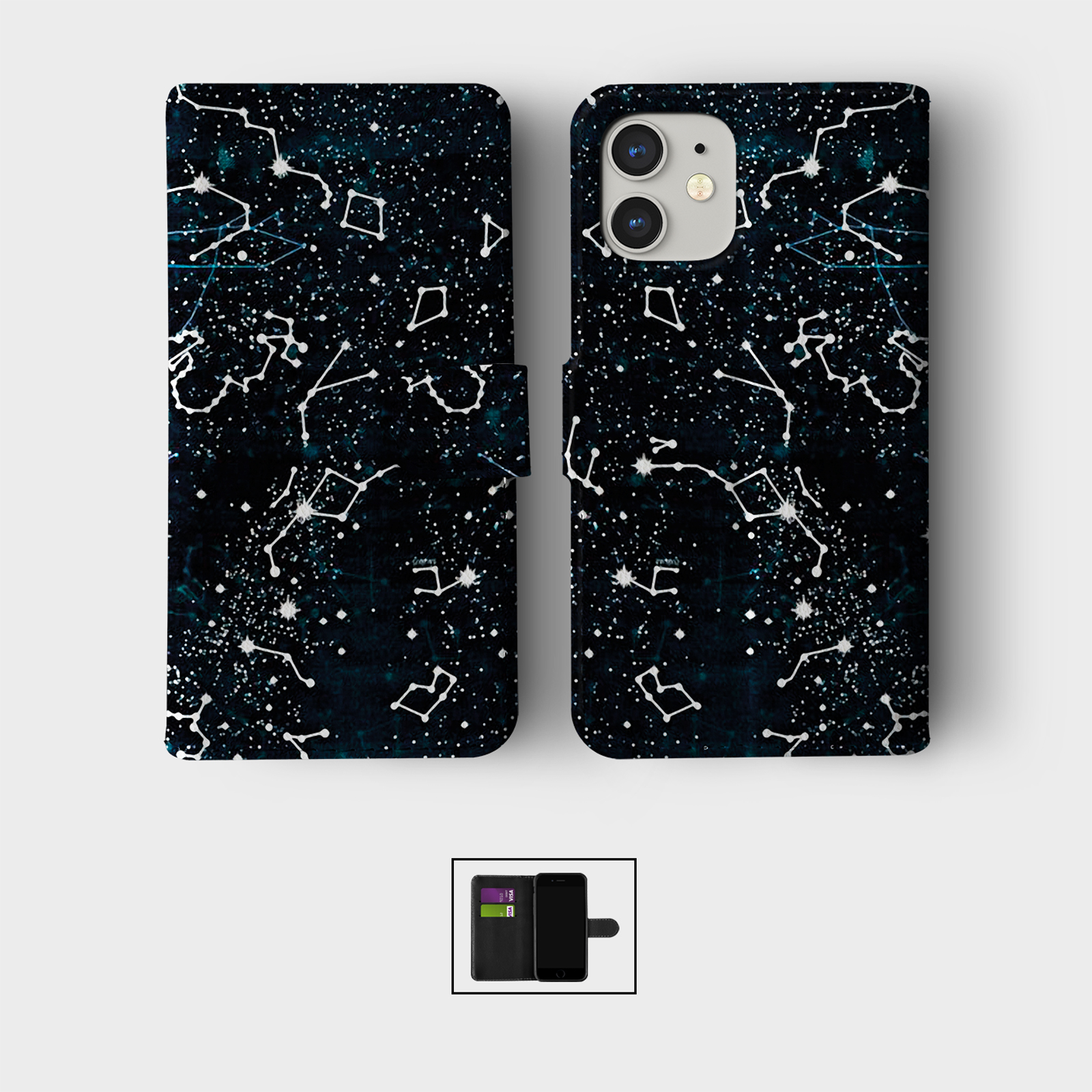 CASE FOR IPHONE 16 15 14 13 12 11 PRO WALLET FLIP PHONE COVER MOON STARS ZODIAC - Picture 8 of 10