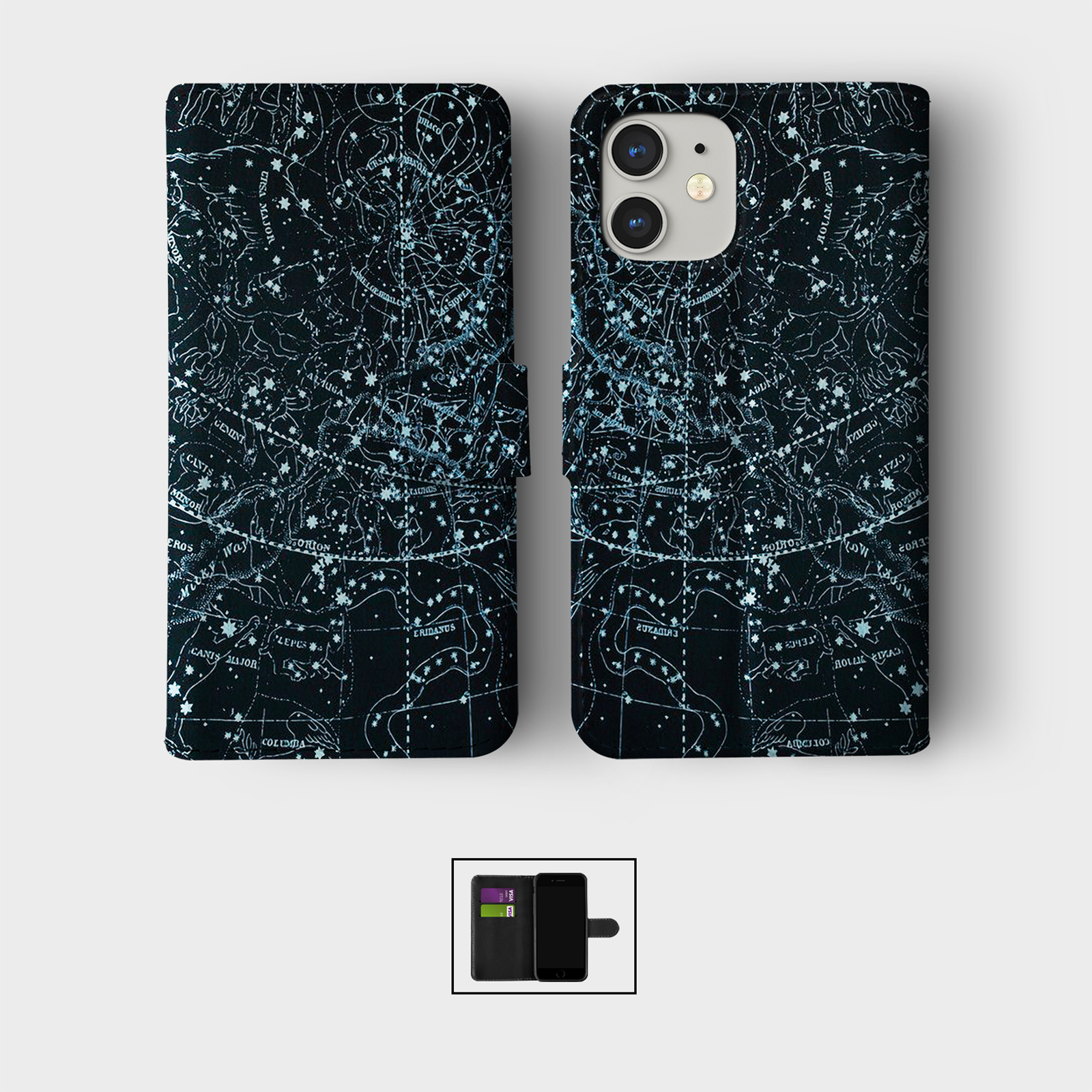 CASE FOR IPHONE 16 15 14 13 12 11 PRO WALLET FLIP PHONE COVER MOON STARS ZODIAC - Picture 9 of 10
