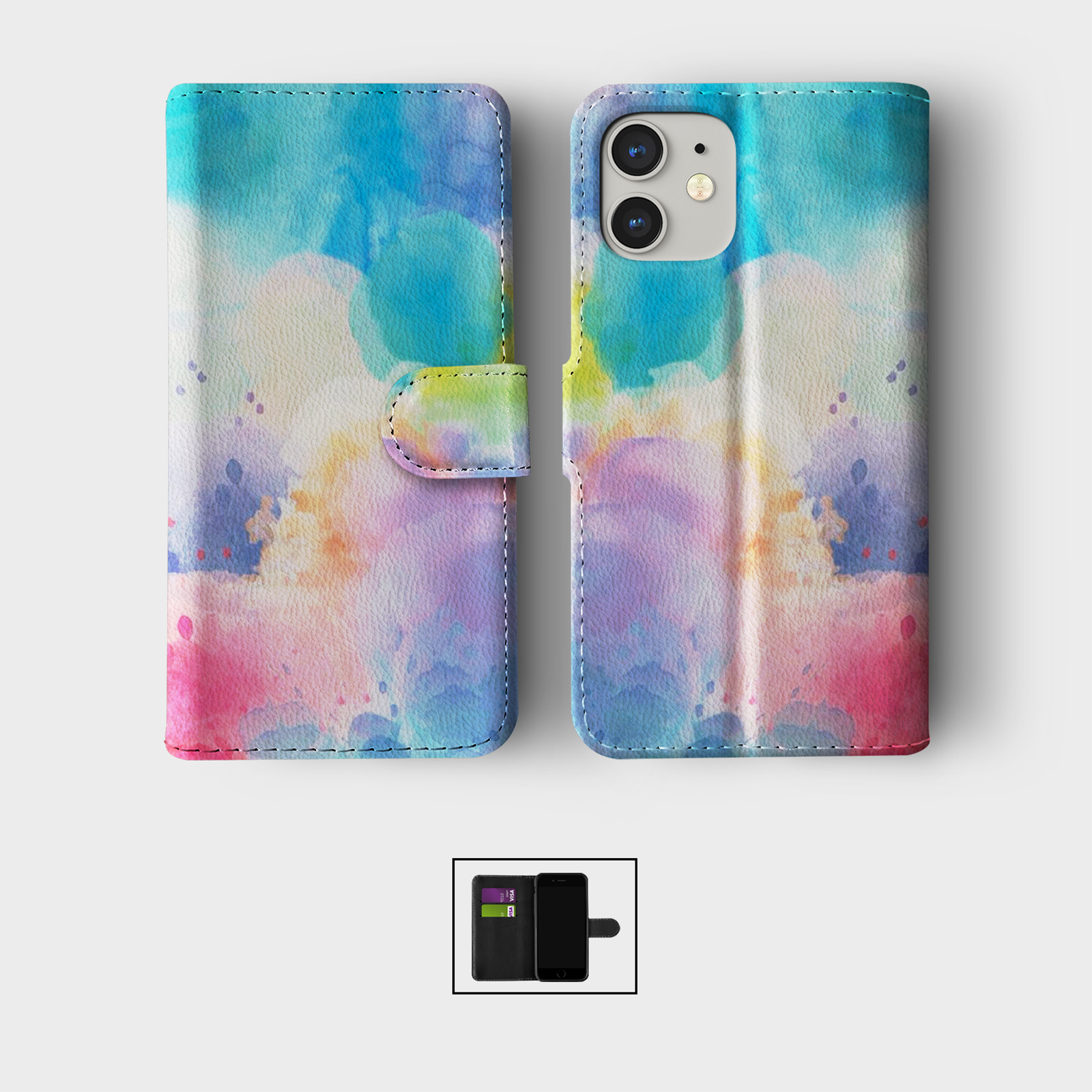 CASE FOR IPHONE 16 15 14 13 12 11 PRO WALLET FLIP PHONE COVER WATERMELON CLOUDS - Picture 2 of 10