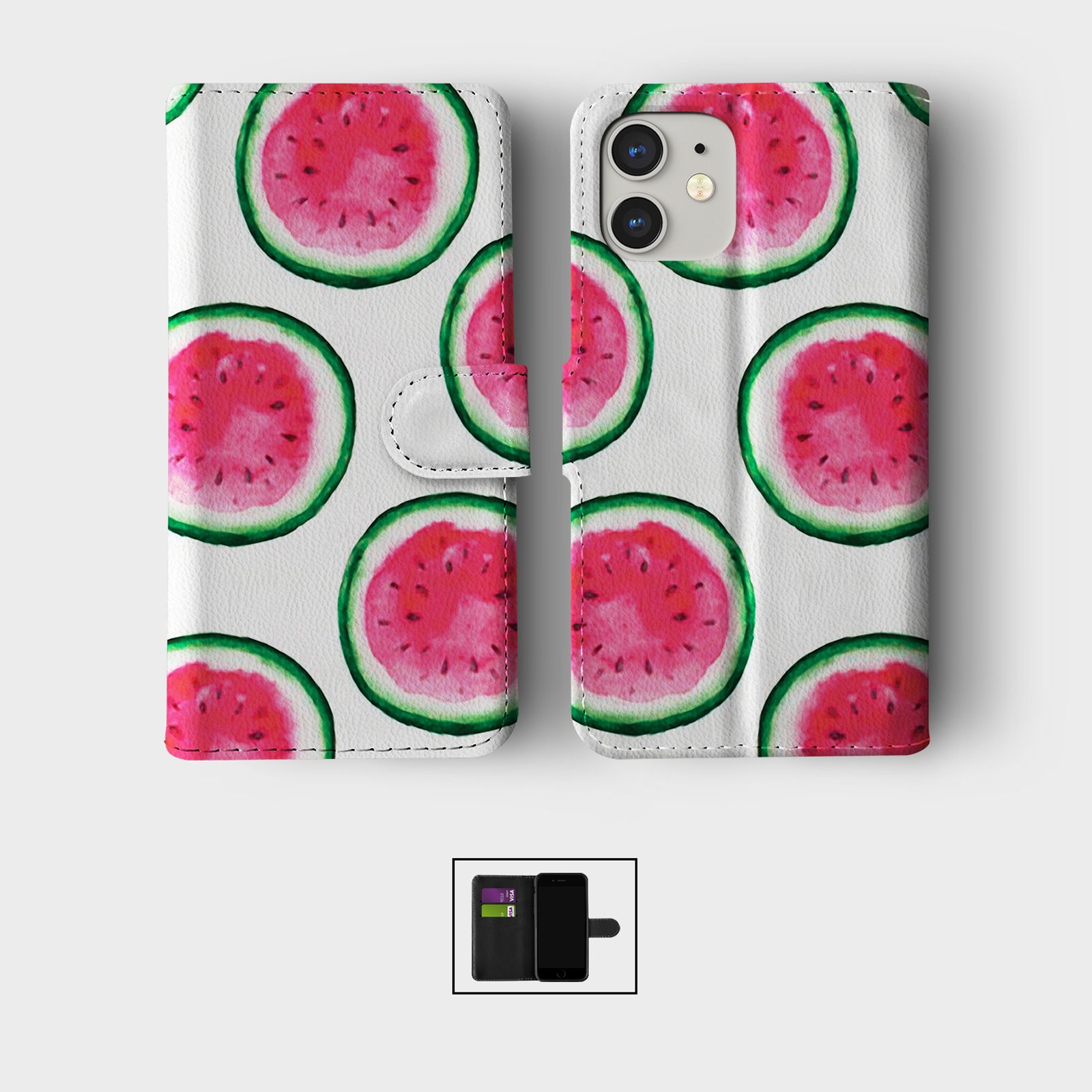 CASE FOR IPHONE 16 15 14 13 12 11 PRO WALLET FLIP PHONE COVER WATERMELON CLOUDS - Picture 5 of 10