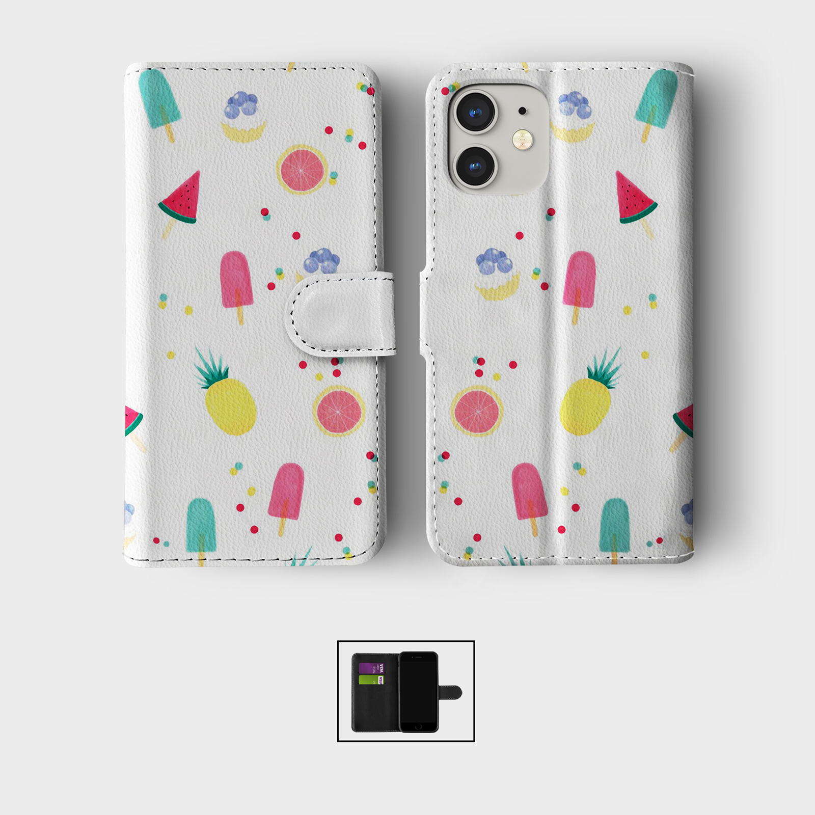 CASE FOR IPHONE 16 15 14 13 12 11 PRO WALLET FLIP PHONE COVER WATERMELON CLOUDS - Picture 7 of 10