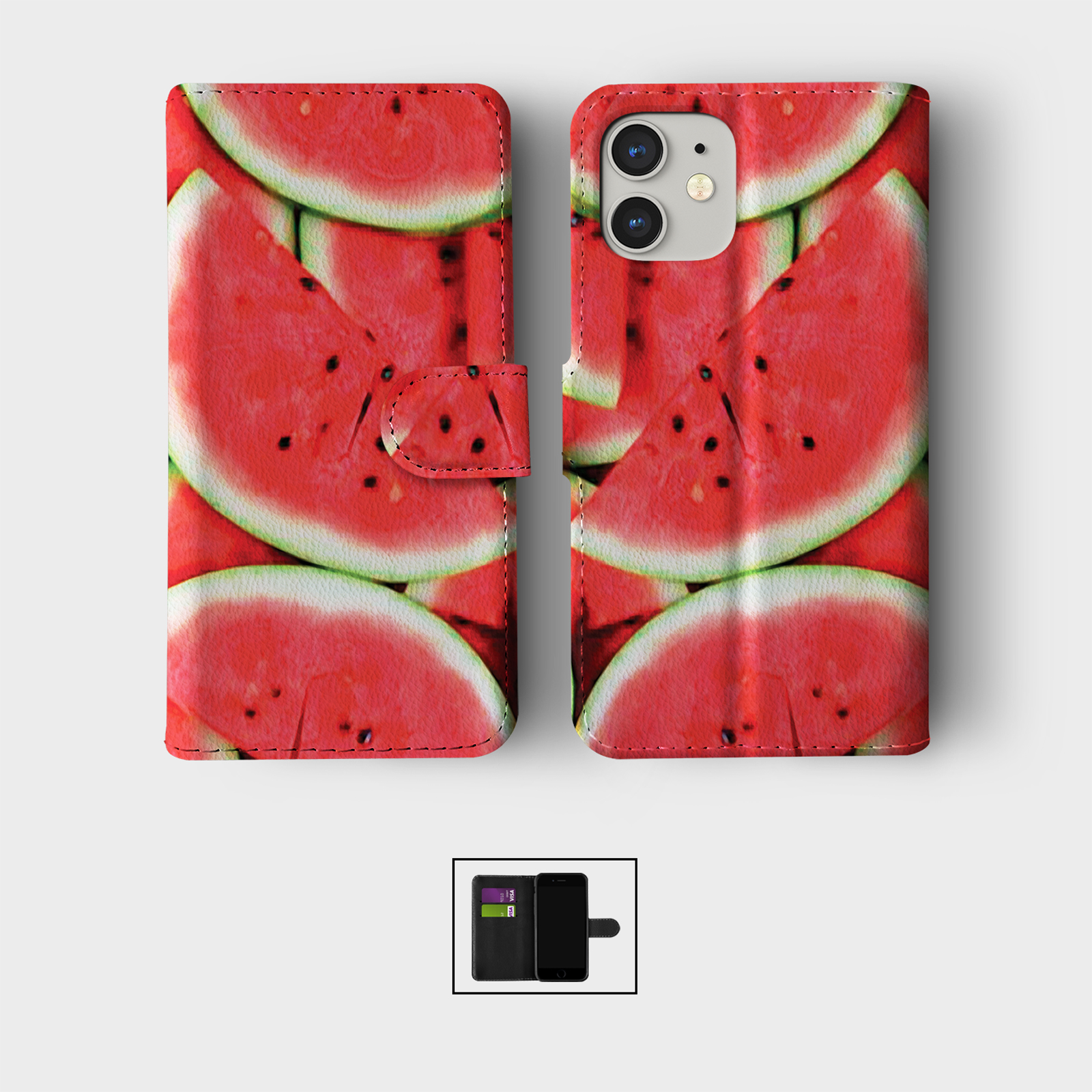 CASE FOR IPHONE 16 15 14 13 12 11 PRO WALLET FLIP PHONE COVER WATERMELON CLOUDS - Picture 9 of 10