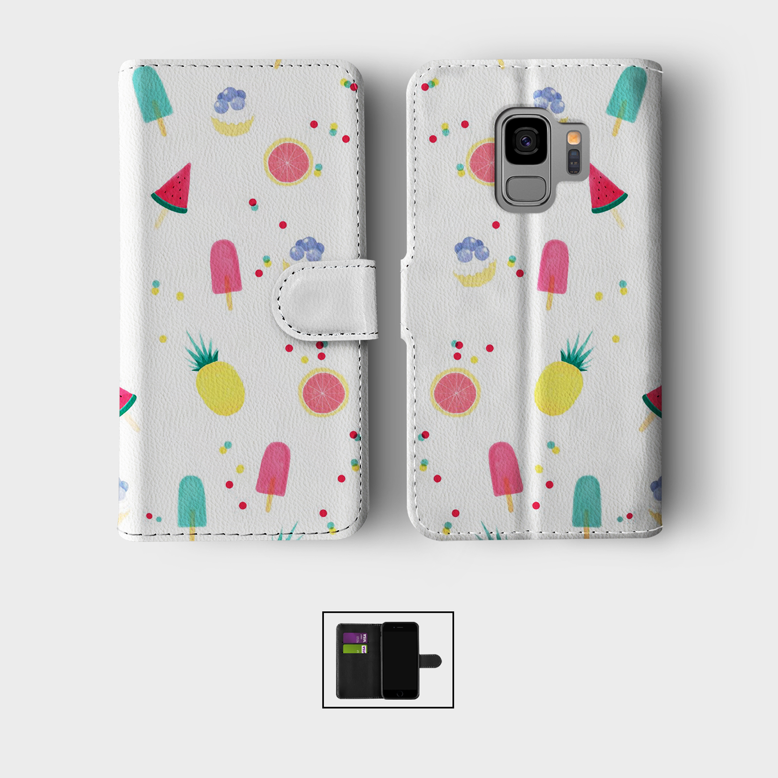 CASE FOR SAMSUNG S23 S22 S21 S20 S10 WALLET FLIP PHONE COVER WATERMELON CLOUDS - Picture 7 of 10