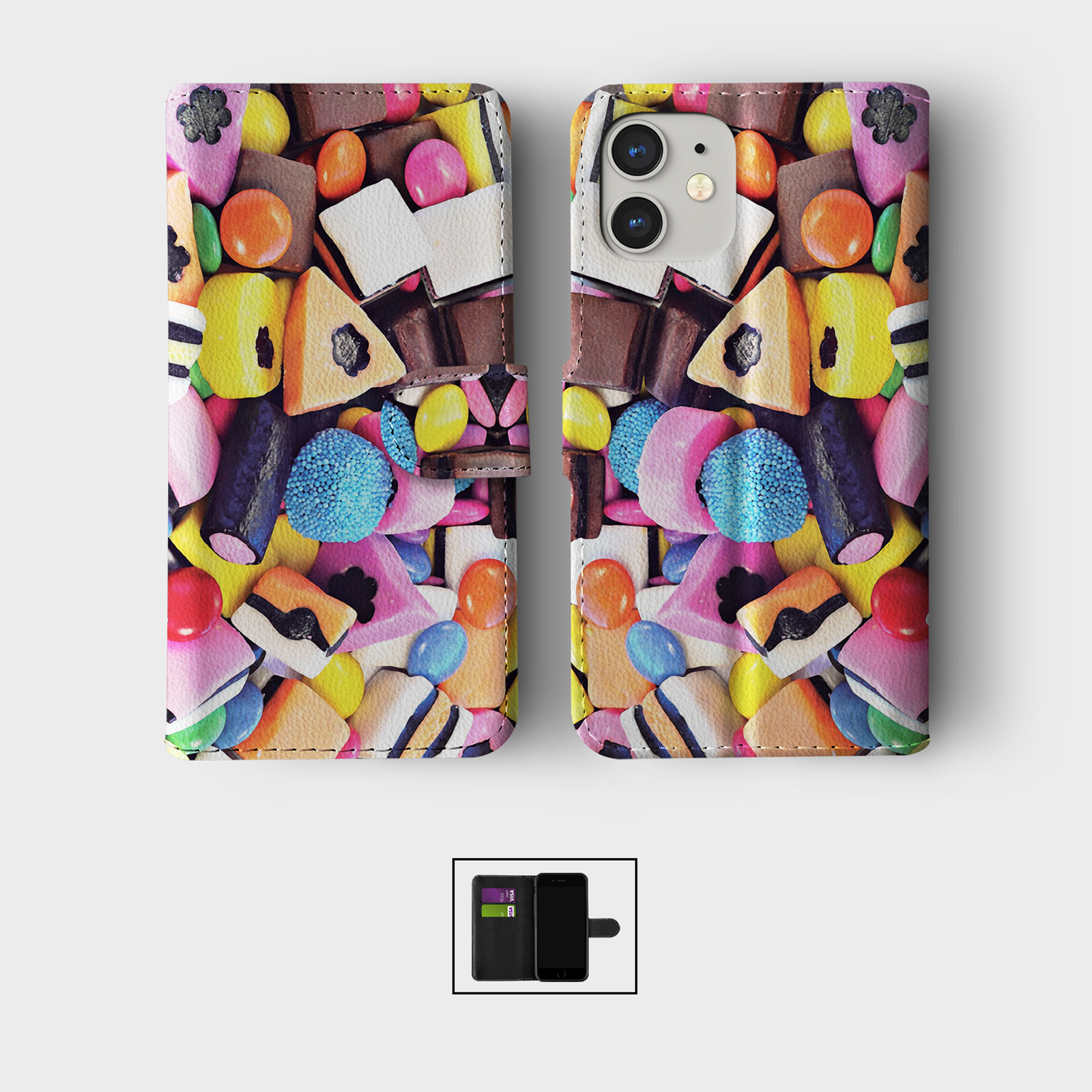 CASE FOR IPHONE 16 16E 15 14 12 12 SE PRO MAX WALLET FLIP PHONE COVER CANDY SHOP - Picture 4 of 8