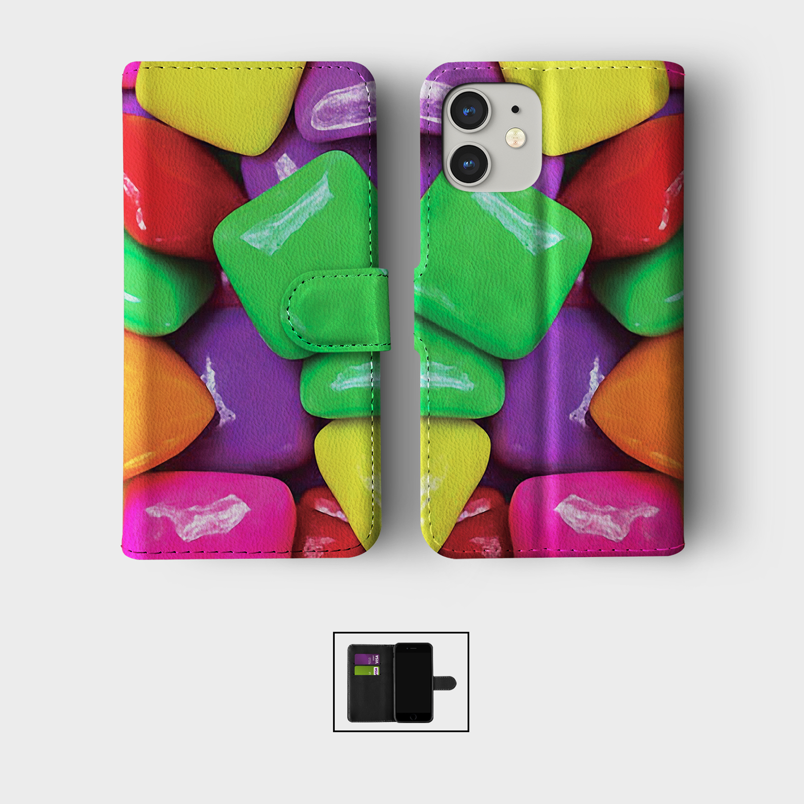 CASE FOR IPHONE 16 16E 15 14 12 12 SE PRO MAX WALLET FLIP PHONE COVER CANDY SHOP - Picture 6 of 8