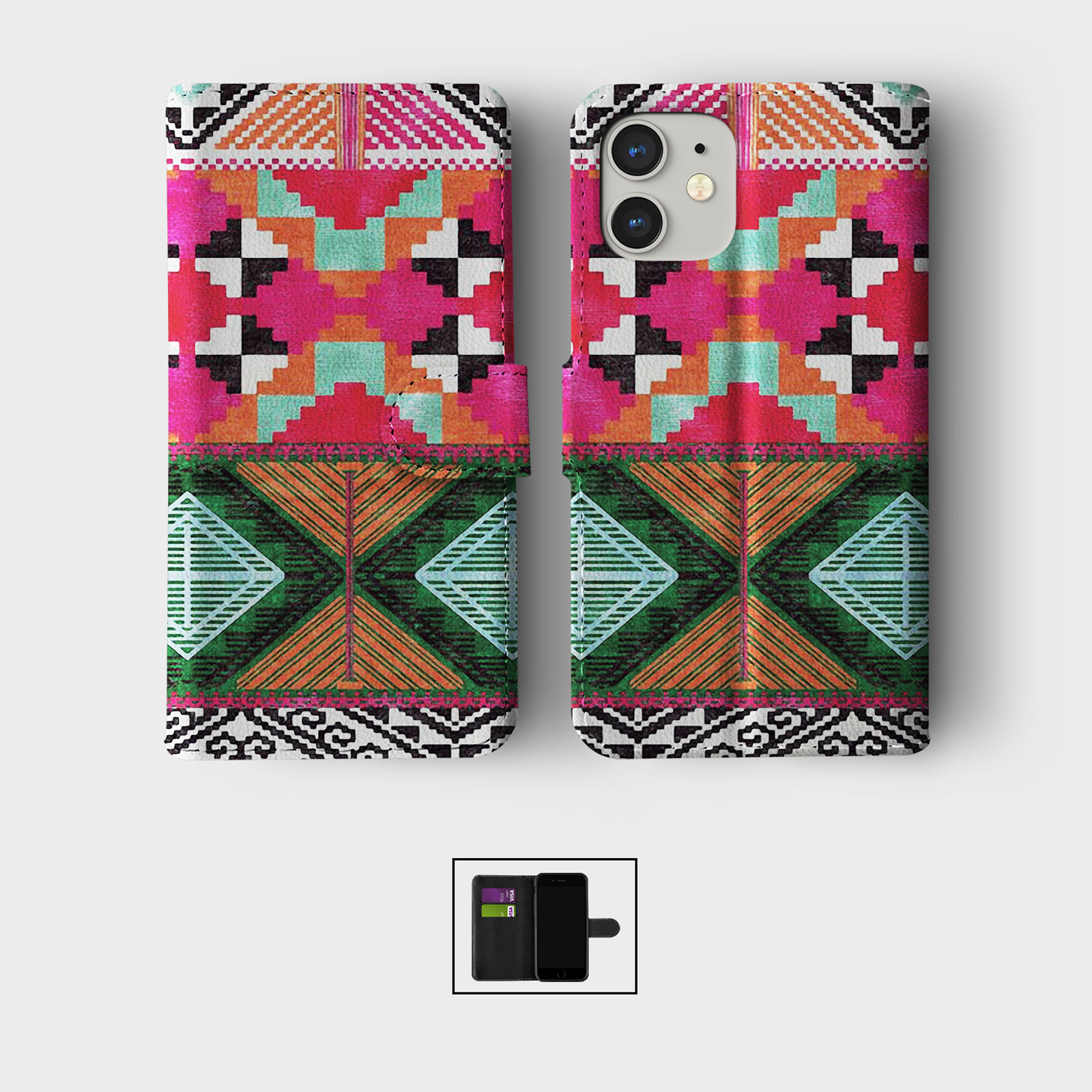 CASE FOR IPHONE 16 15 14 13 12 11 SE PRO WALLET FLIP PHONE COVER TRIBAL AZTEC - Picture 8 of 10