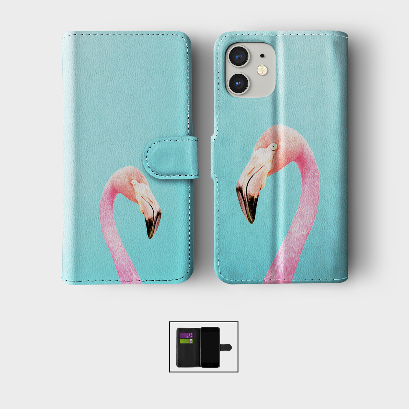 CASE FOR IPHONE 16 15 14 13 12 11 SE PRO WALLET FLIP PHONE COVER FLAMINGO PALMS - Picture 9 of 10