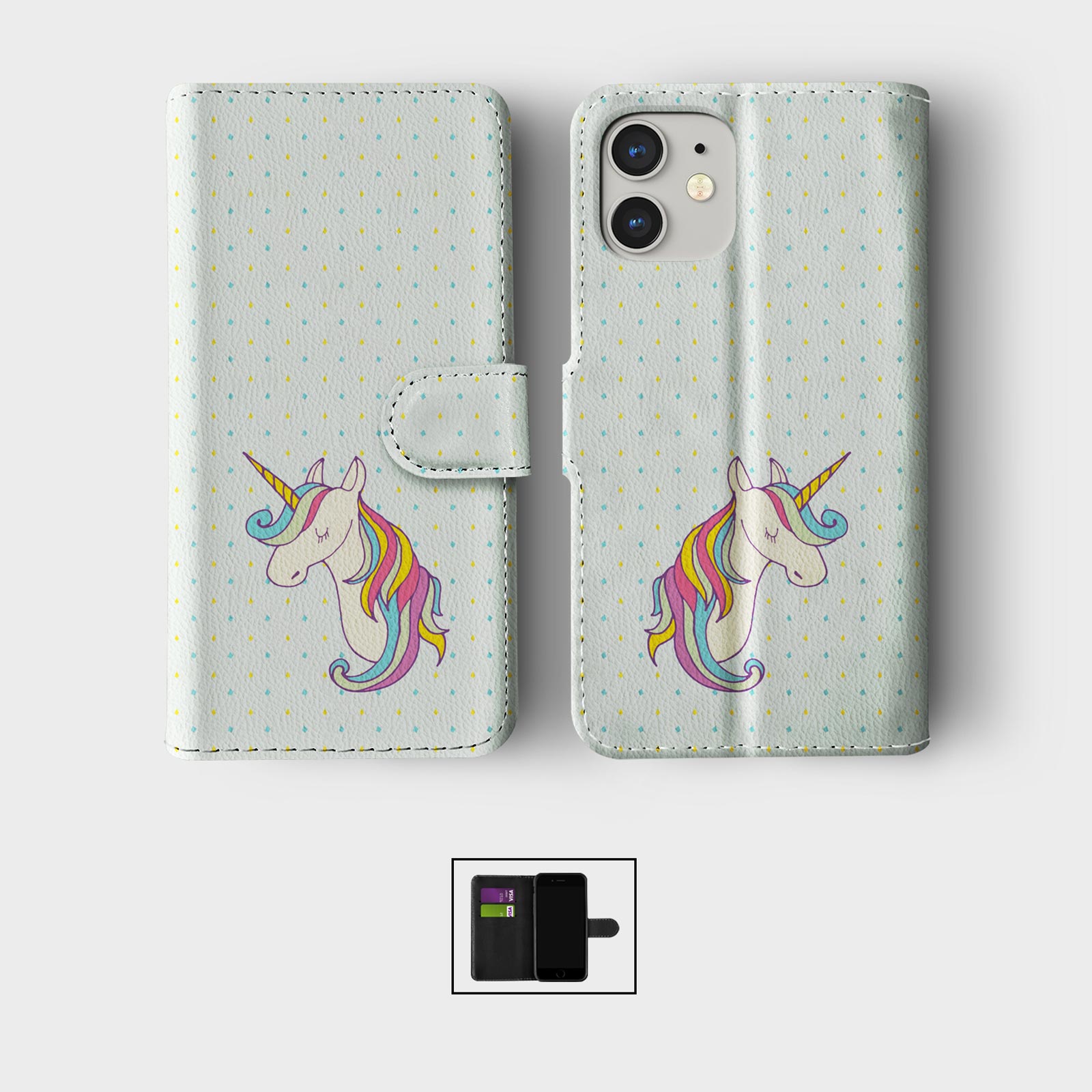 CASE FOR IPHONE 16 16E 15 14 12 SE WALLET FLIP PHONE COVER CUTE UNICORNS STARS - 第 3/9 張圖片