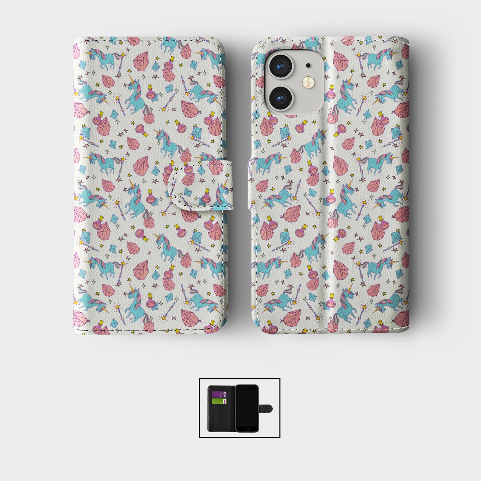 CASE FOR IPHONE 16 16E 15 14 12 SE WALLET FLIP PHONE COVER CUTE UNICORNS STARS - 第 4/9 張圖片