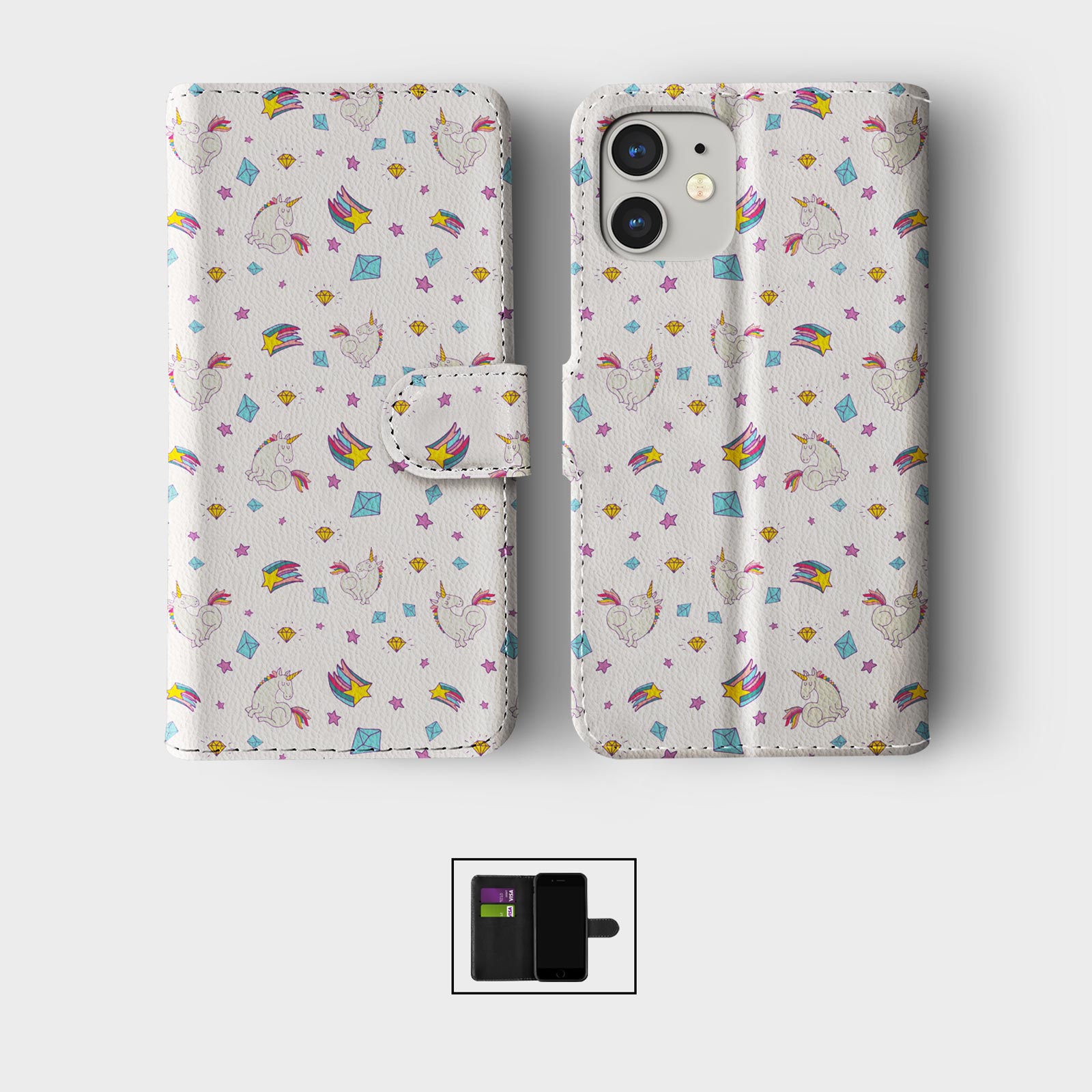 CASE FOR IPHONE 16 16E 15 14 12 SE WALLET FLIP PHONE COVER CUTE UNICORNS STARS - 第 5/9 張圖片