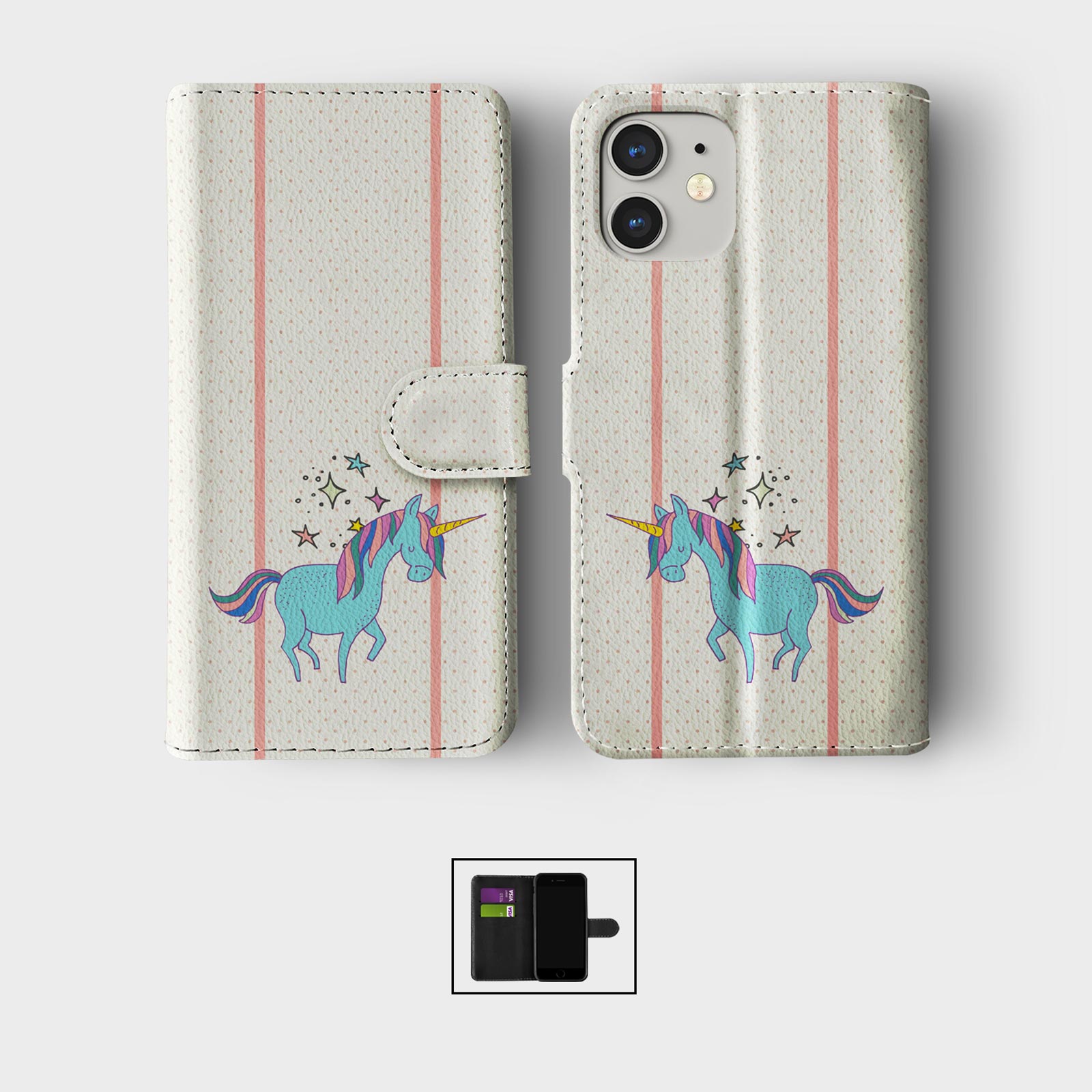 CASE FOR IPHONE 16 16E 15 14 12 SE WALLET FLIP PHONE COVER CUTE UNICORNS STARS - 第 6/9 張圖片