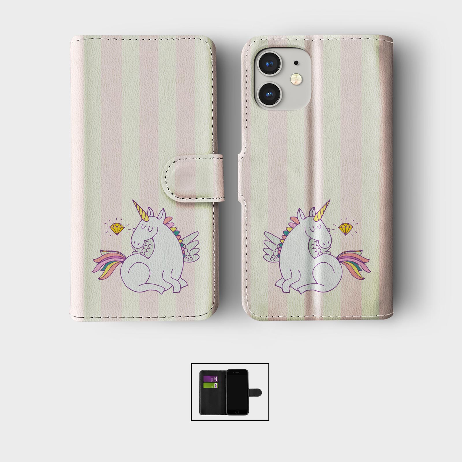 CASE FOR IPHONE 16 16E 15 14 12 SE WALLET FLIP PHONE COVER CUTE UNICORNS STARS - 第 7/9 張圖片