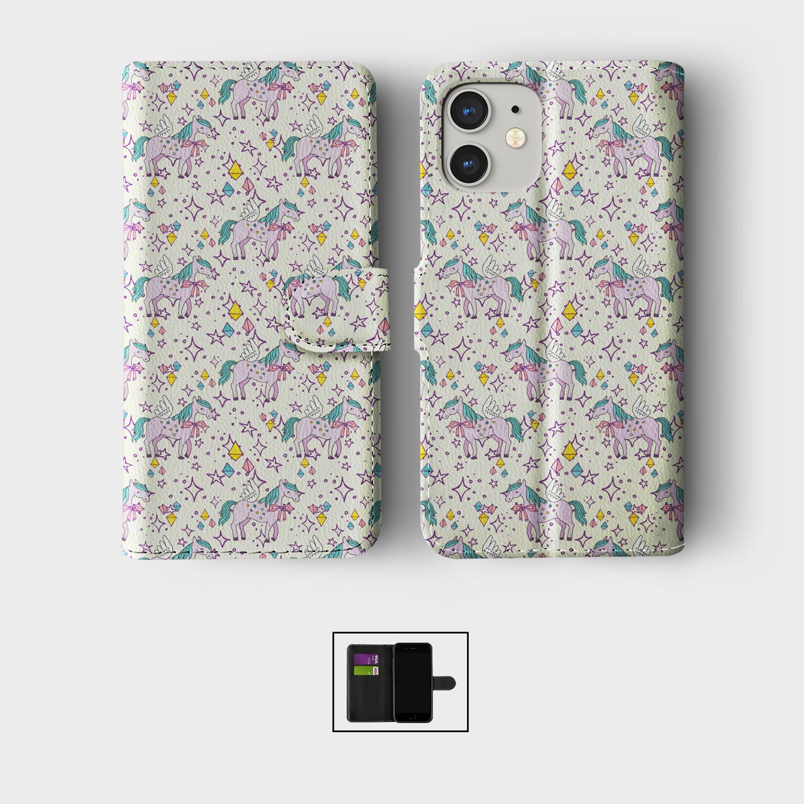 CASE FOR IPHONE 16 16E 15 14 12 SE WALLET FLIP PHONE COVER CUTE UNICORNS STARS - 第 8/9 張圖片