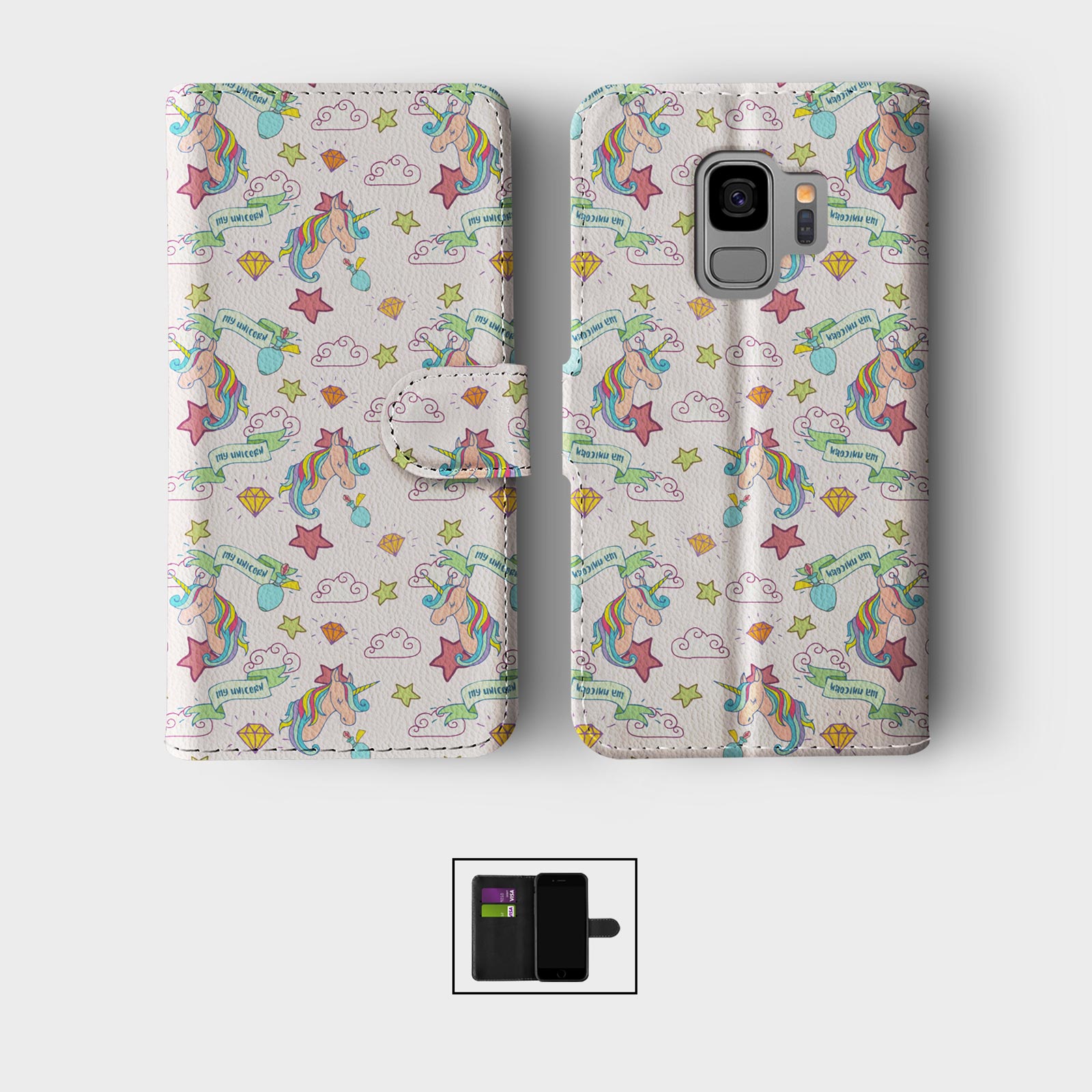 CASE FOR SAMSUNG S23 S22 S21 S20 S10 WALLET FLIP PHONE COVER CUTE UNICORNS STARS - Picture 2 of 9
