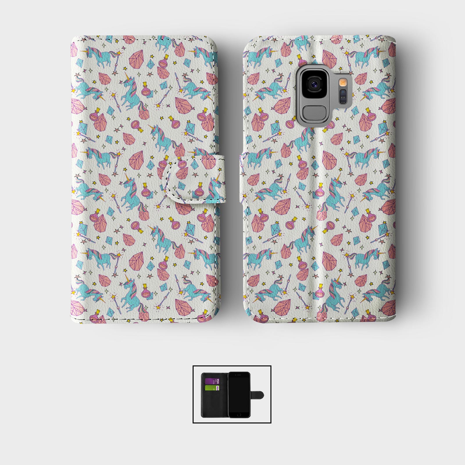 CASE FOR SAMSUNG S23 S22 S21 S20 S10 WALLET FLIP PHONE COVER CUTE UNICORNS STARS - Picture 4 of 9