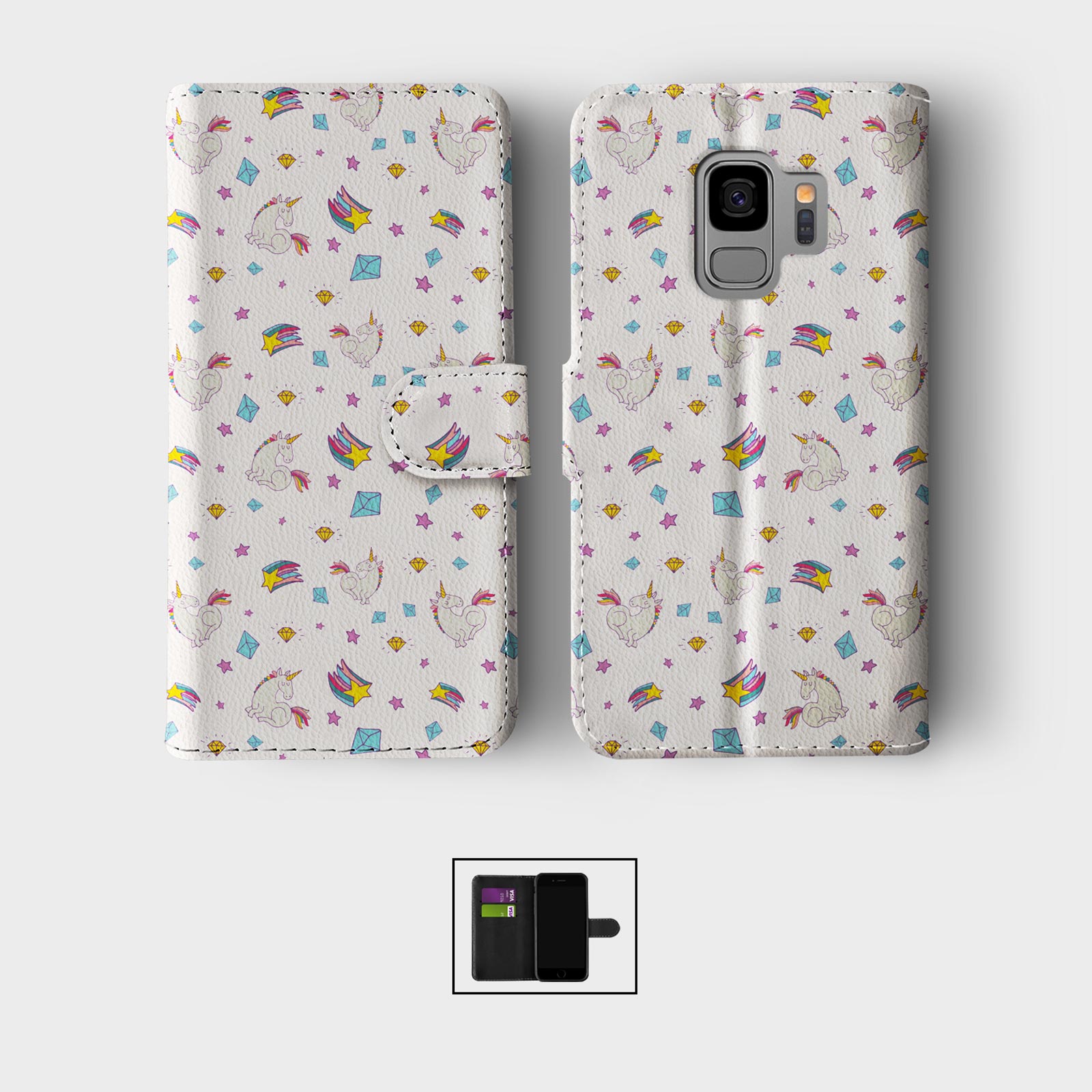 CASE FOR SAMSUNG S23 S22 S21 S20 S10 WALLET FLIP PHONE COVER CUTE UNICORNS STARS - Picture 5 of 9