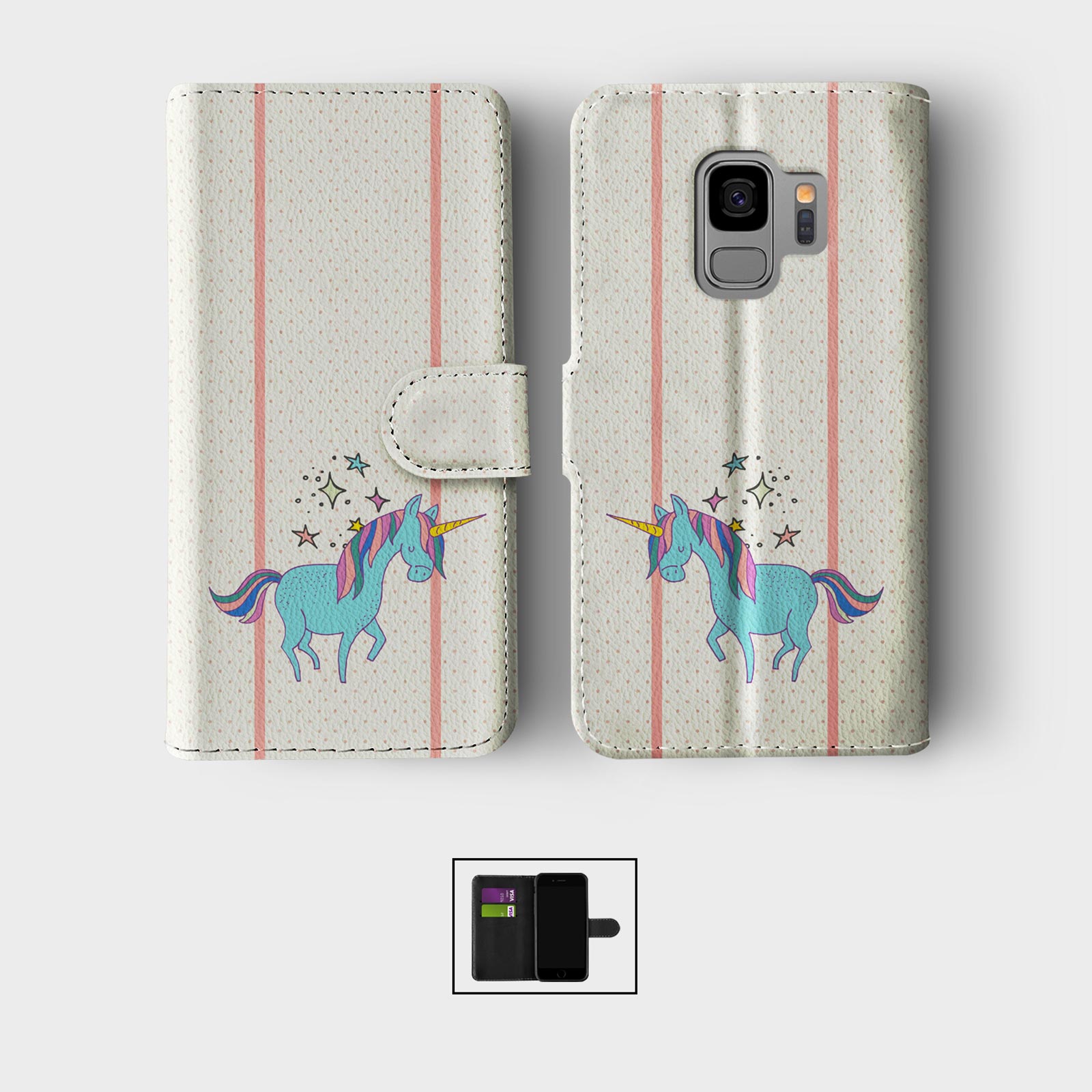CASE FOR SAMSUNG S23 S22 S21 S20 S10 WALLET FLIP PHONE COVER CUTE UNICORNS STARS - Picture 6 of 9