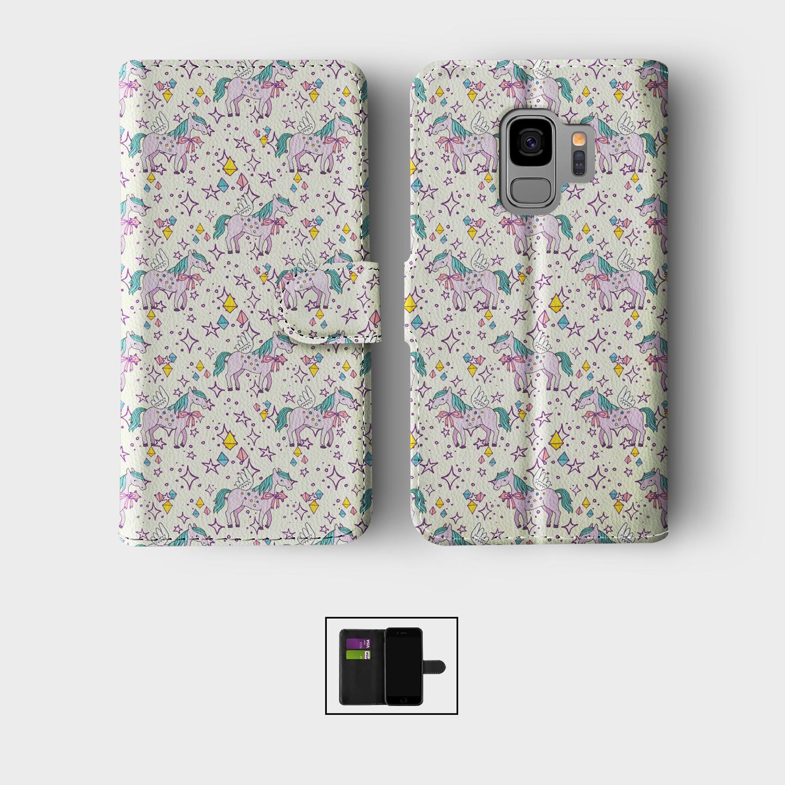 CASE FOR SAMSUNG S23 S22 S21 S20 S10 WALLET FLIP PHONE COVER CUTE UNICORNS STARS - Picture 8 of 9