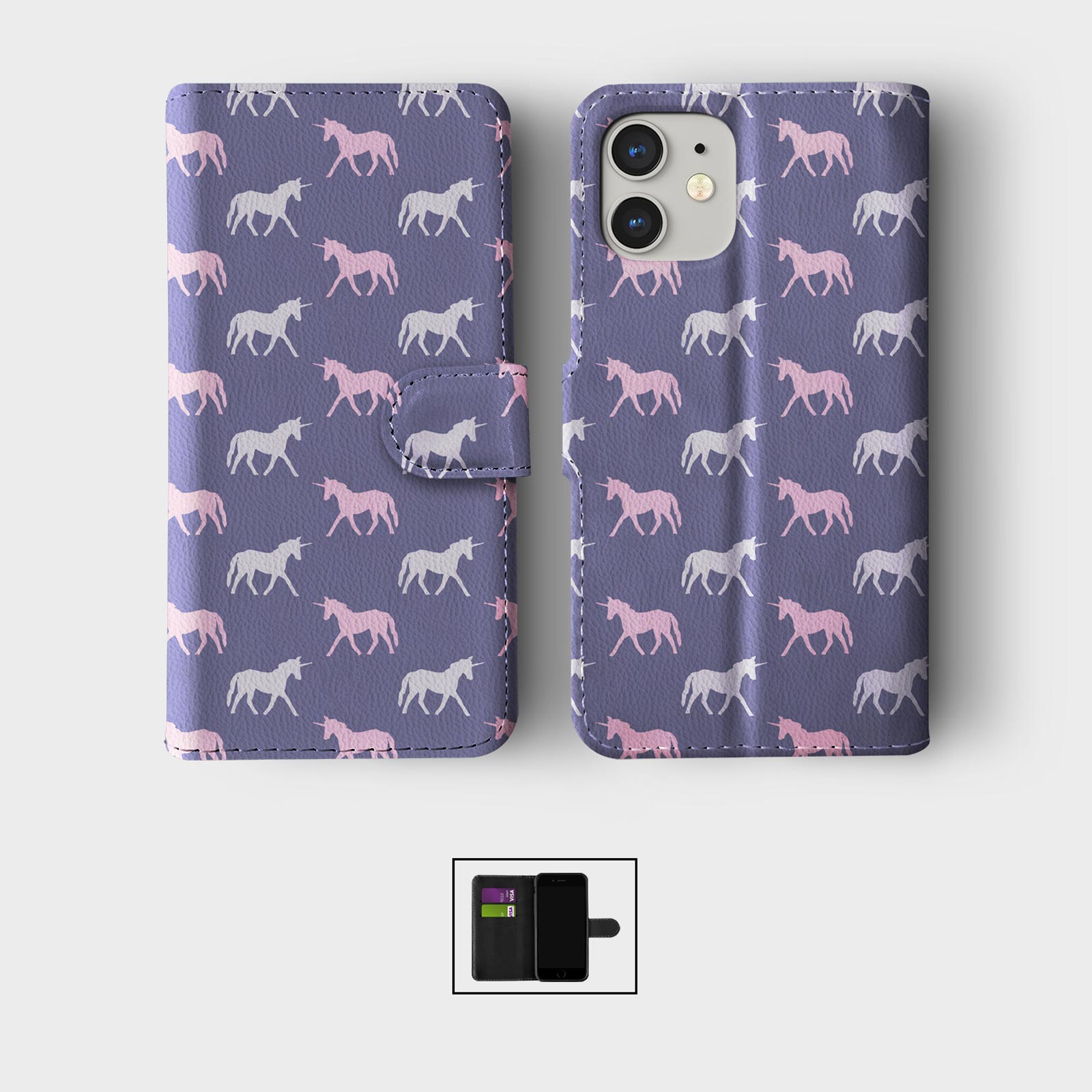 CASE FOR IPHONE 16 16E 15 14 12 SE WALLET FLIP PHONE COVER CUTE UNICORNS STARS - Picture 2 of 7