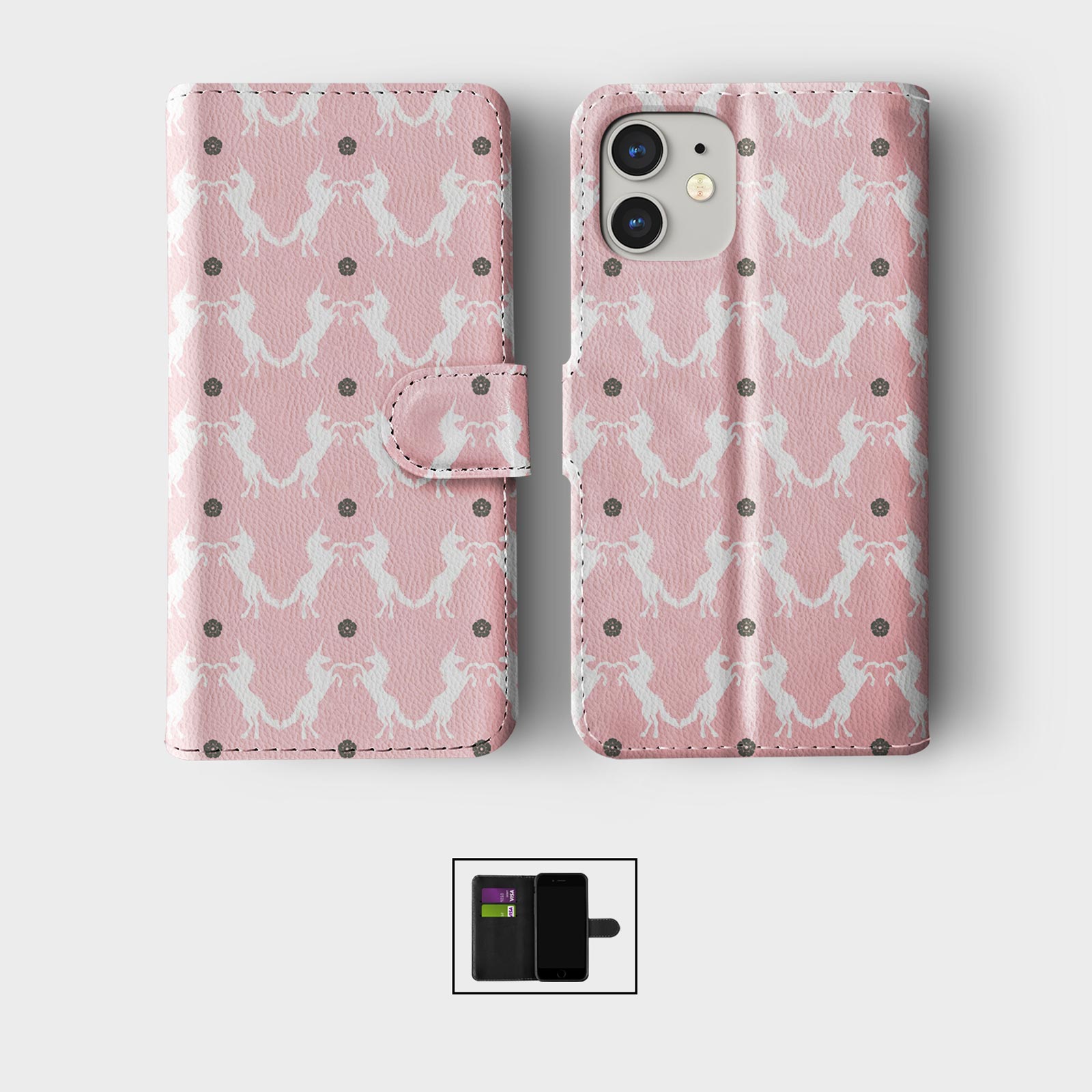 CASE FOR IPHONE 16 16E 15 14 12 SE WALLET FLIP PHONE COVER CUTE UNICORNS STARS - Picture 4 of 7