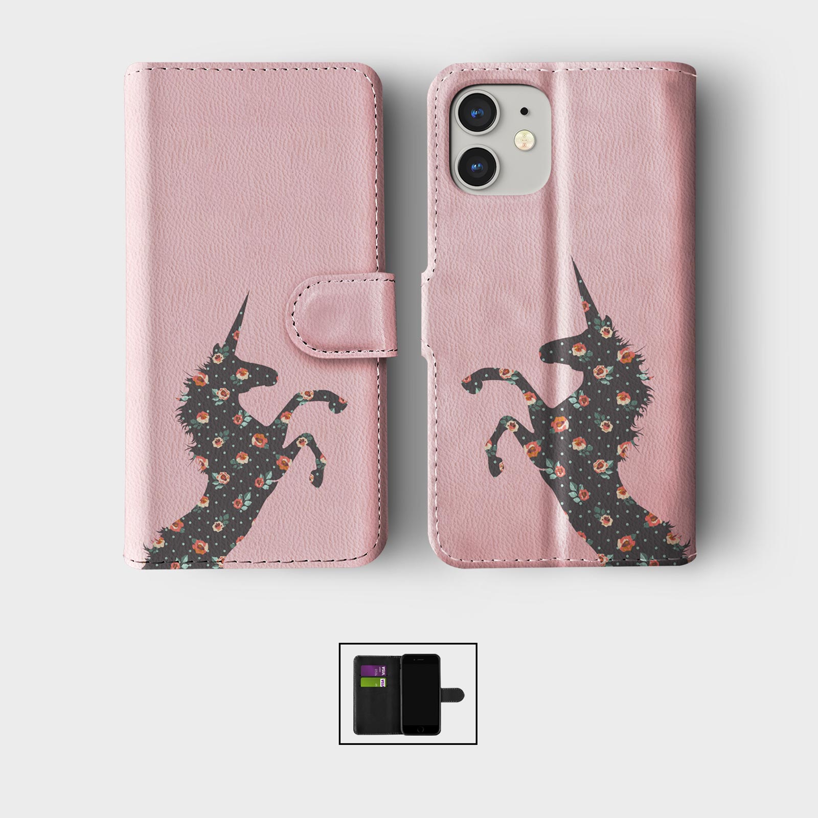 CASE FOR IPHONE 16 16E 15 14 12 SE WALLET FLIP PHONE COVER CUTE UNICORNS STARS - Picture 5 of 7