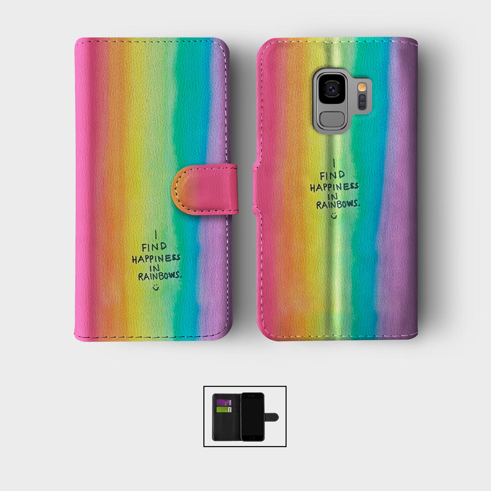 CASE FOR SAMSUNG S20 S10 S9 S8 PLUS WALLET FLIP PHONE COVER RAINBOW