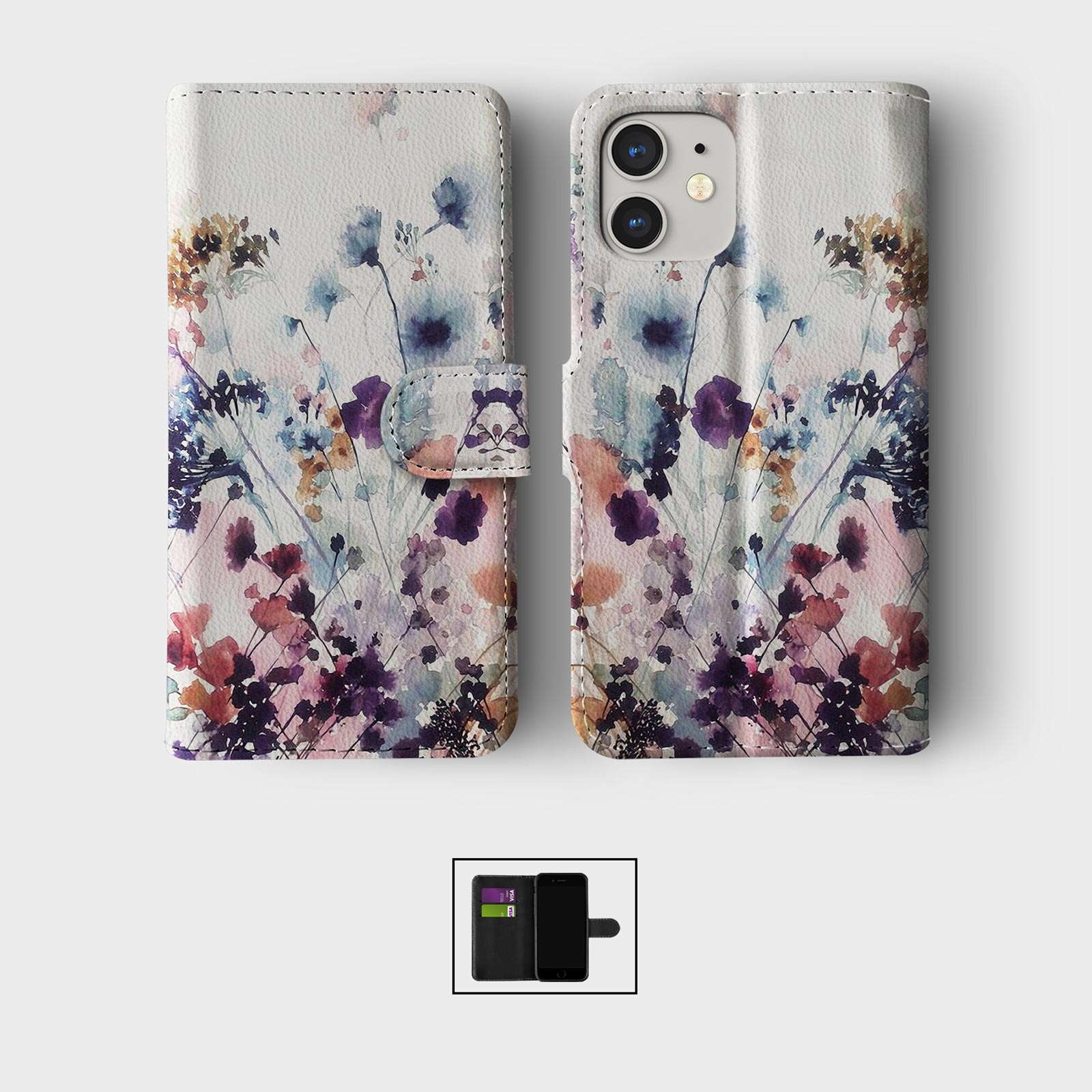 CASE FOR IPHONE 16 15 14 13 12 11 PRO WALLET FLIP PHONE COVER FLORAL BEAUTIFUL - Picture 2 of 10