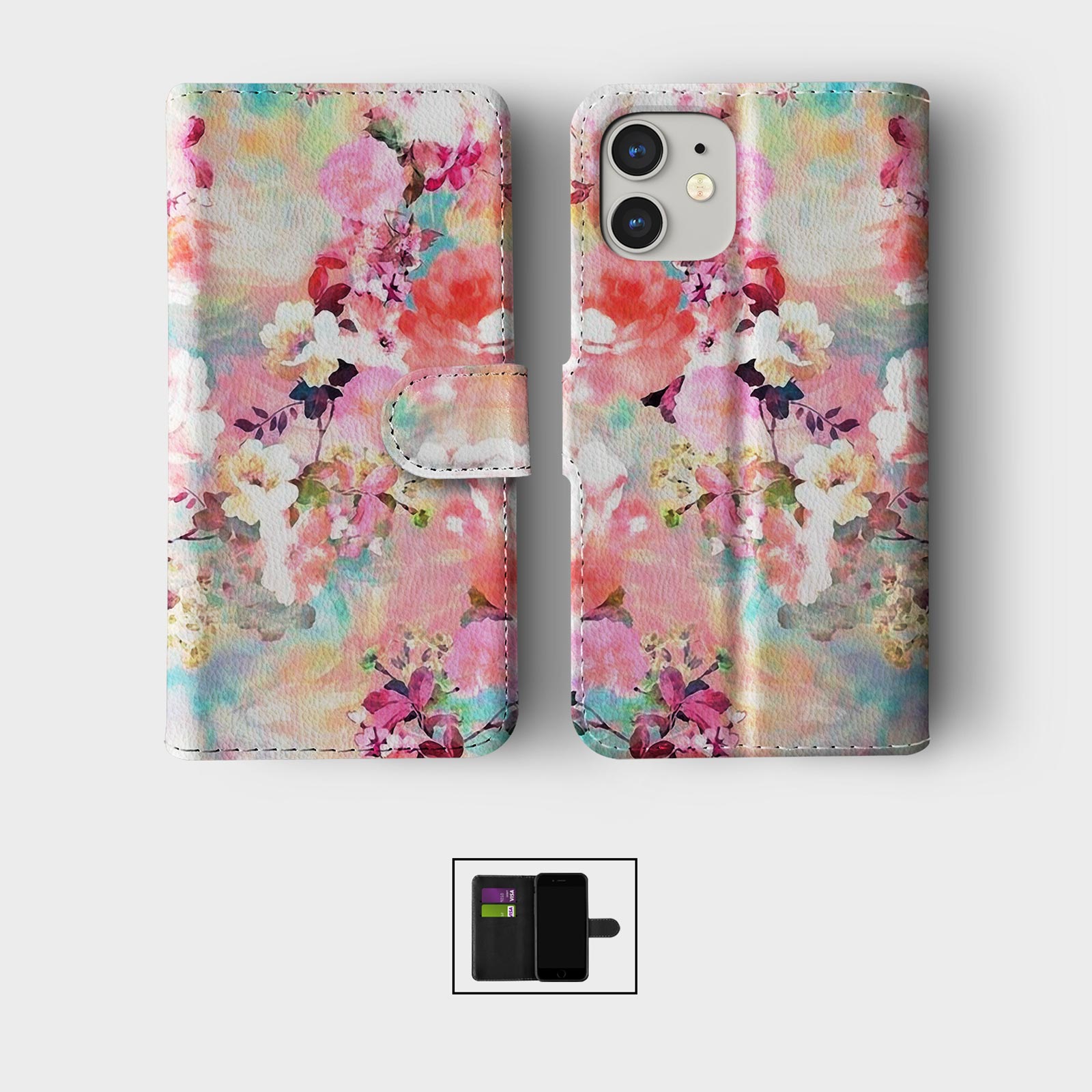 CASE FOR IPHONE 16 15 14 13 12 11 PRO WALLET FLIP PHONE COVER FLORAL BEAUTIFUL - Picture 3 of 10