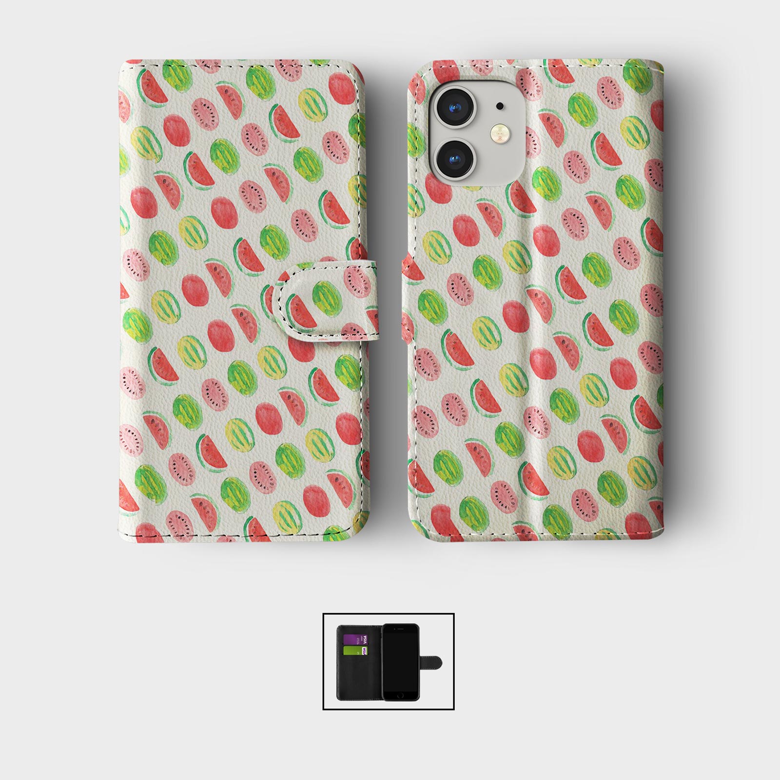 CASE FOR IPHONE 16 15 14 13 12 11 SE WALLET FLIP PHONE COVER FRUITS AND VEGGIES - Picture 7 of 10
