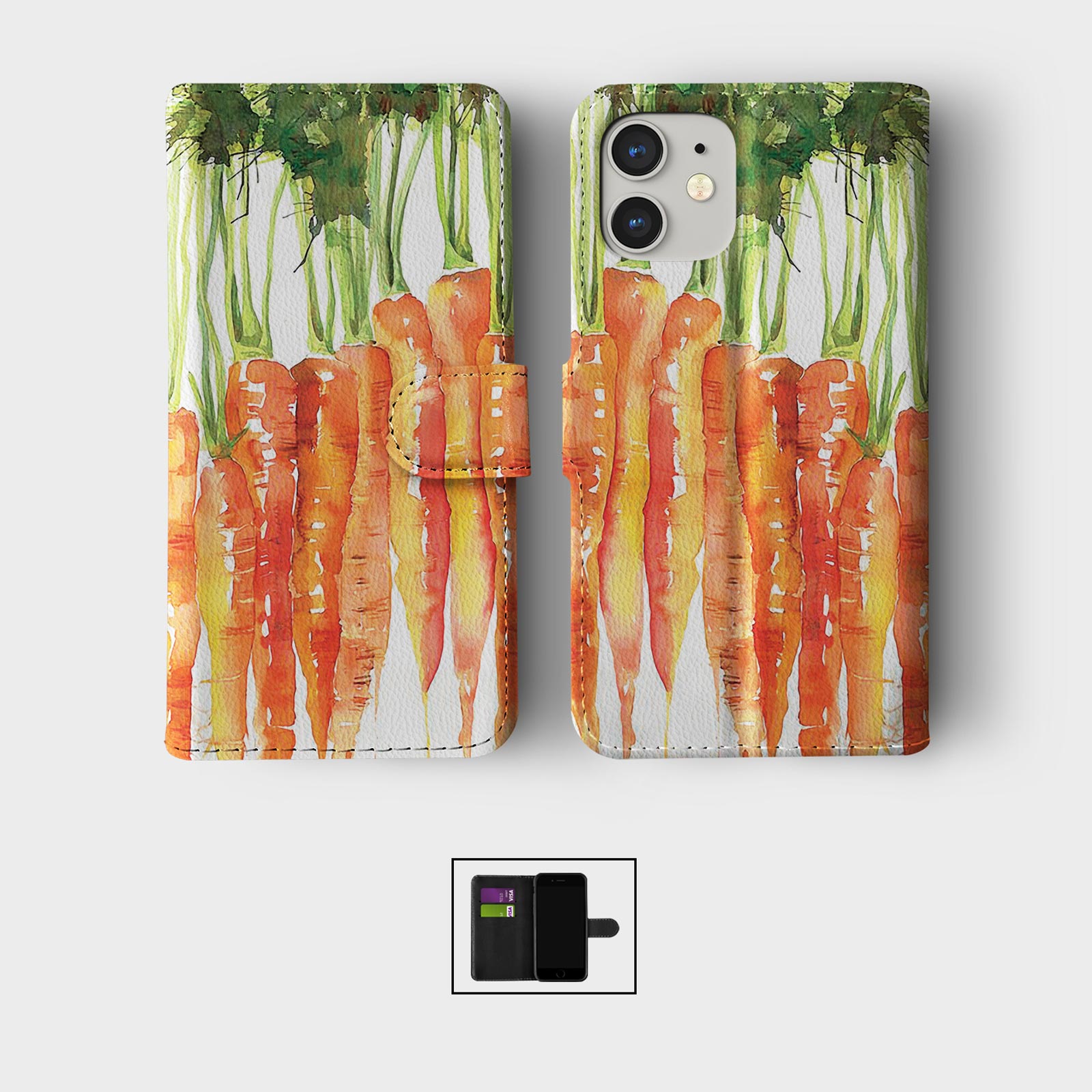 CASE FOR IPHONE 16 15 14 13 12 11 SE WALLET FLIP PHONE COVER FRUITS AND VEGGIES - Picture 9 of 10