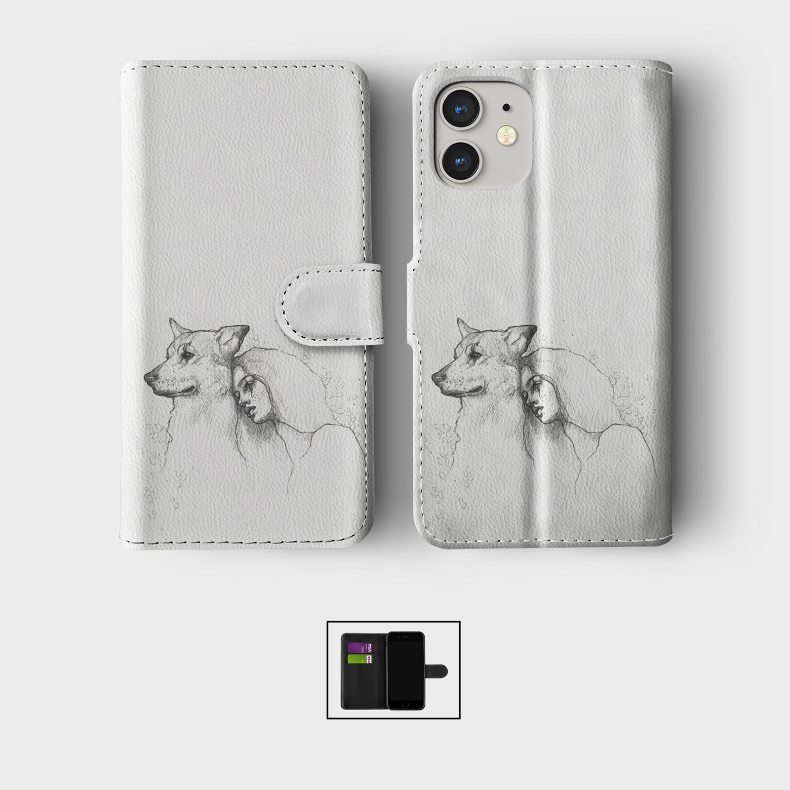 FLIP WALLET PHONE CASE FOR IPHONE 16 15 14 13 12 11 PET LOVER GIRL CUTE CARTOON - Picture 5 of 10