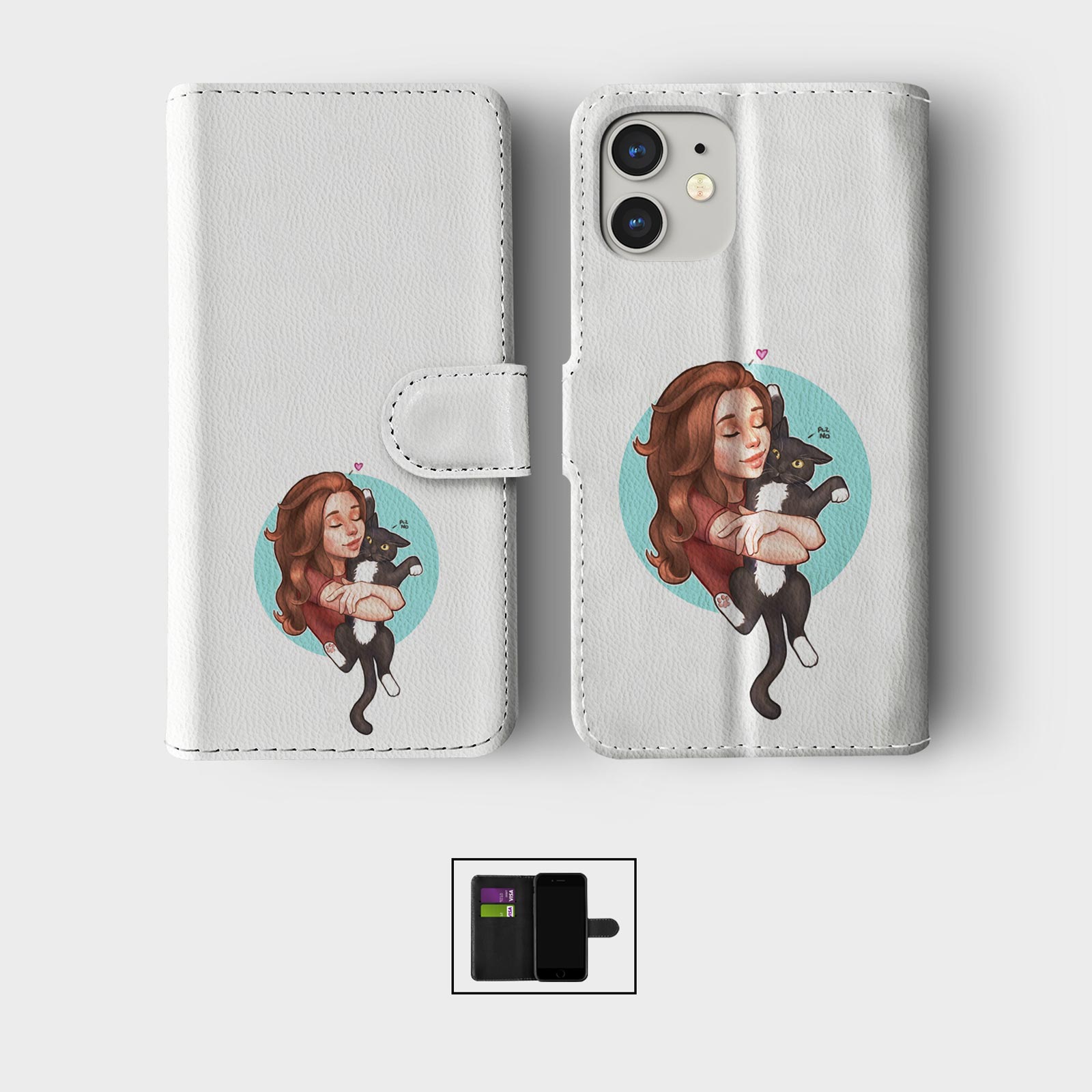 FLIP WALLET PHONE CASE FOR IPHONE 16 15 14 13 12 11 PET LOVER GIRL CUTE CARTOON - Picture 6 of 10