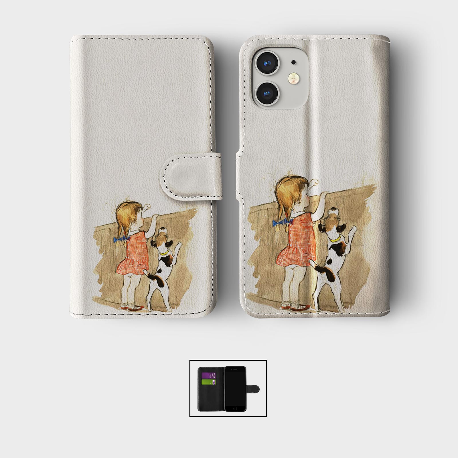 FLIP WALLET PHONE CASE FOR IPHONE 16 15 14 13 12 11 PET LOVER GIRL CUTE CARTOON - Picture 7 of 10