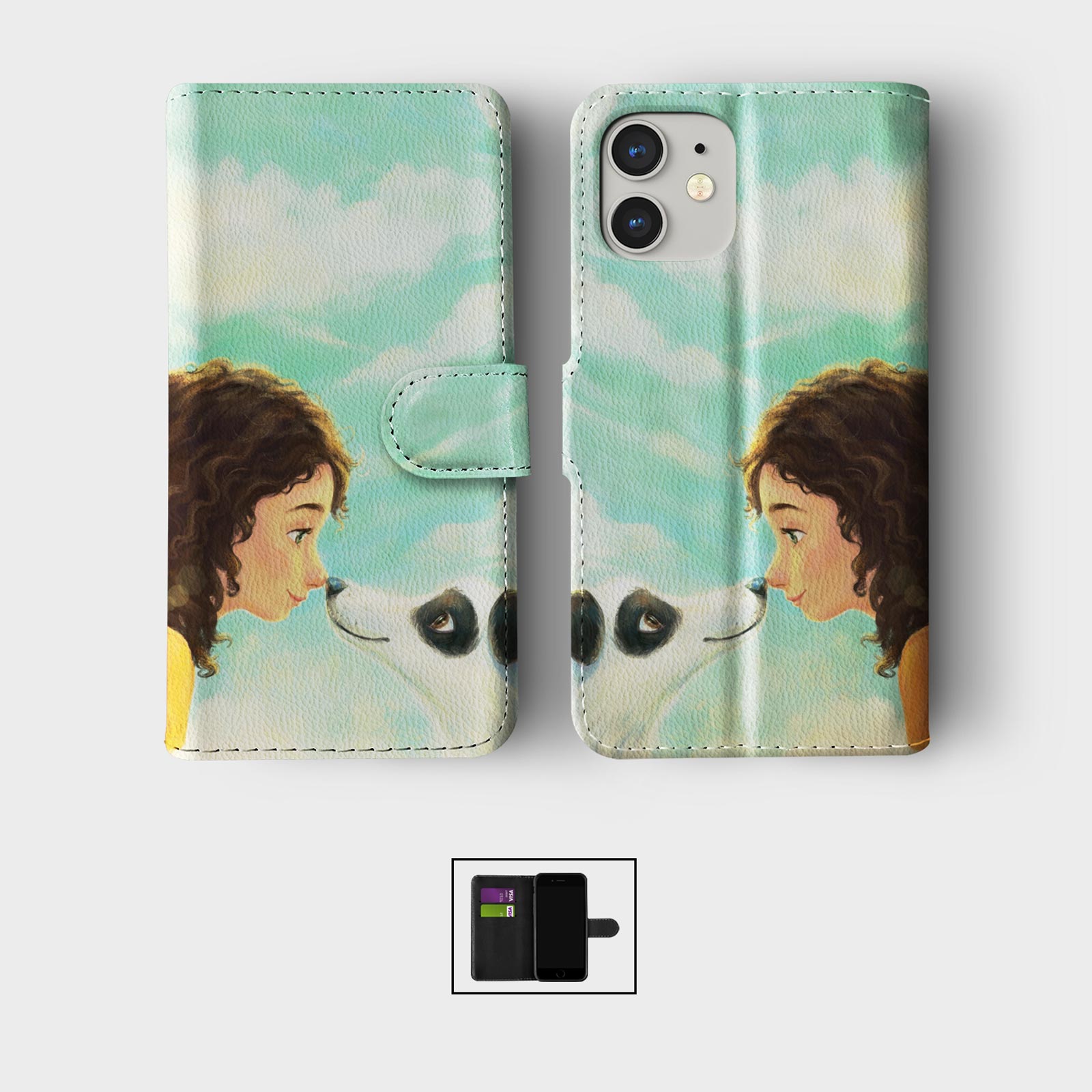 FLIP WALLET PHONE CASE FOR IPHONE 16 15 14 13 12 11 PET LOVER GIRL CUTE CARTOON - Picture 9 of 10