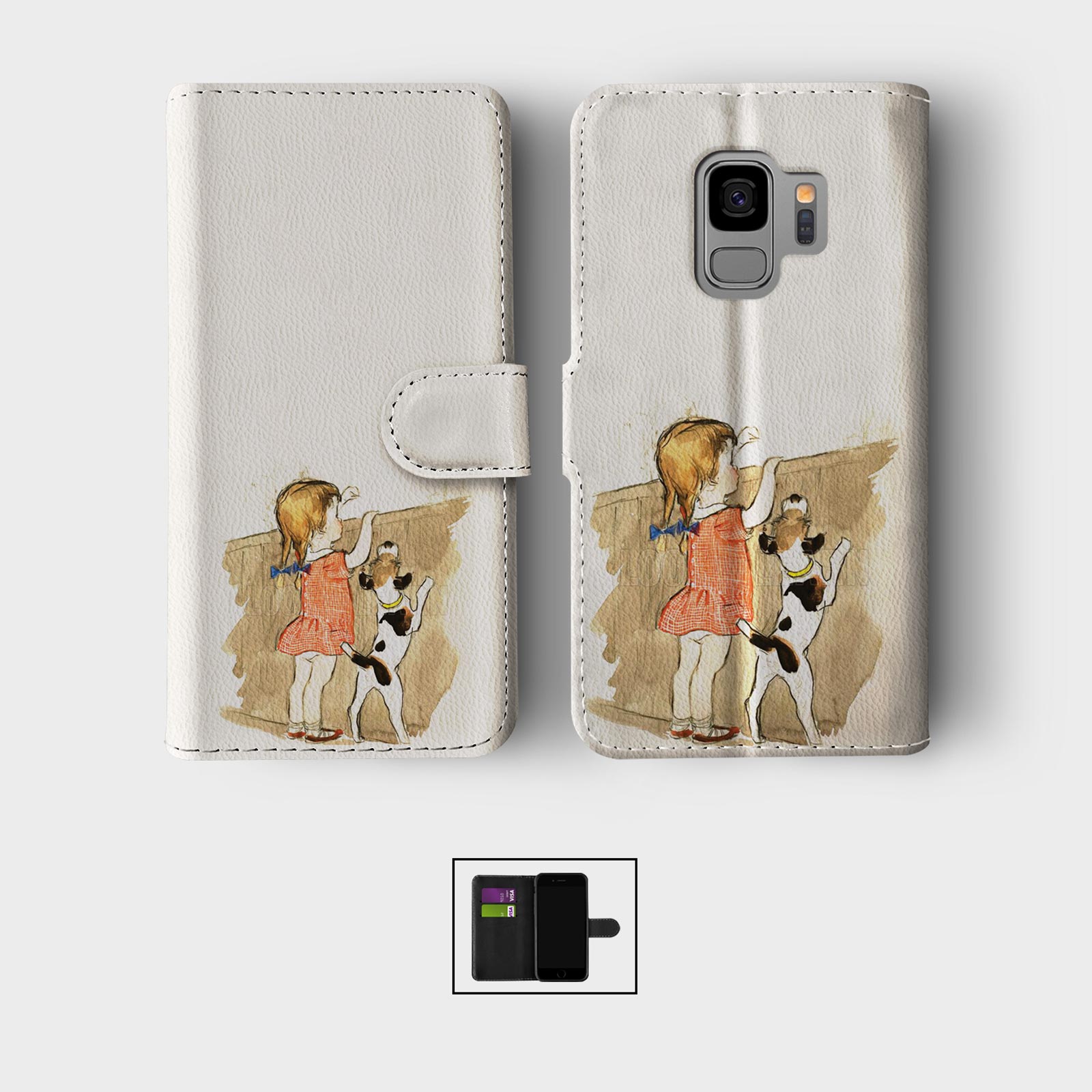 WALLET FLIP CASE FOR SAMSUNG S23 S22 S21 S20 S10 S9 PET LOVER GIRL CUTE CARTOON - Picture 7 of 10