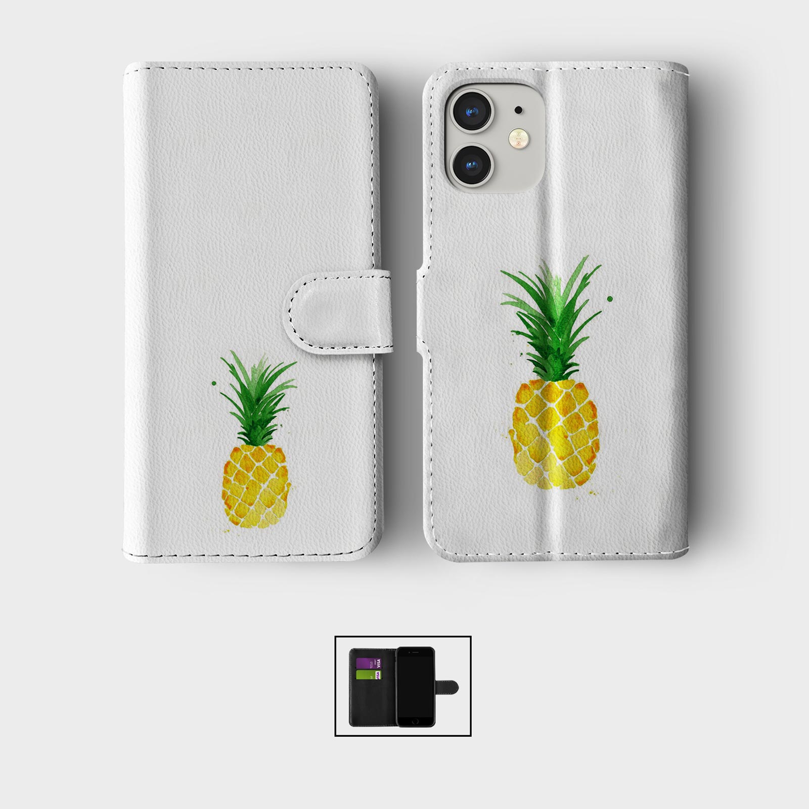 CASE FOR IPHONE 16 15 14 13 12 11 SE PRO WALLET FLIP PHONE COVER PINEAPPLE FRUIT - Picture 3 of 9