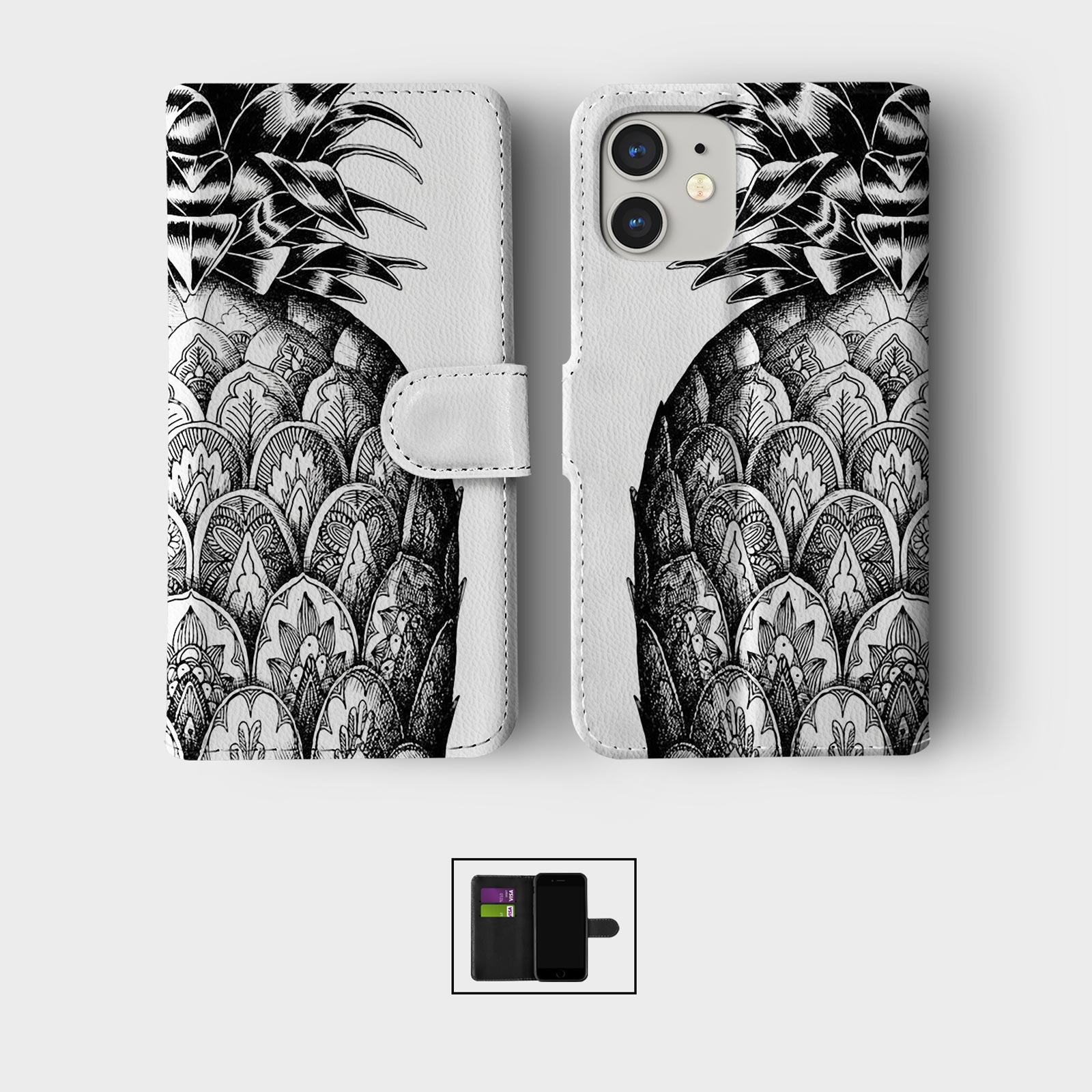 CASE FOR IPHONE 16 15 14 13 12 11 SE PRO WALLET FLIP PHONE COVER PINEAPPLE FRUIT - Picture 4 of 9