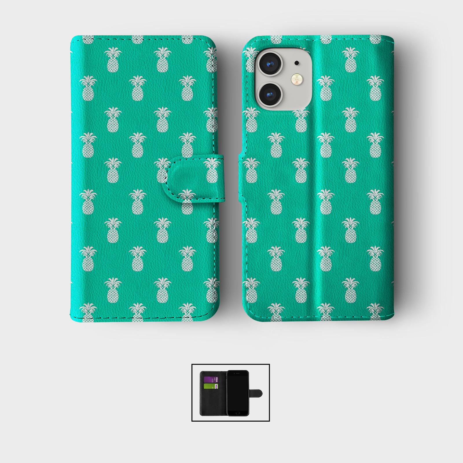 CASE FOR IPHONE 16 15 14 13 12 11 SE PRO WALLET FLIP PHONE COVER PINEAPPLE FRUIT - Picture 8 of 9