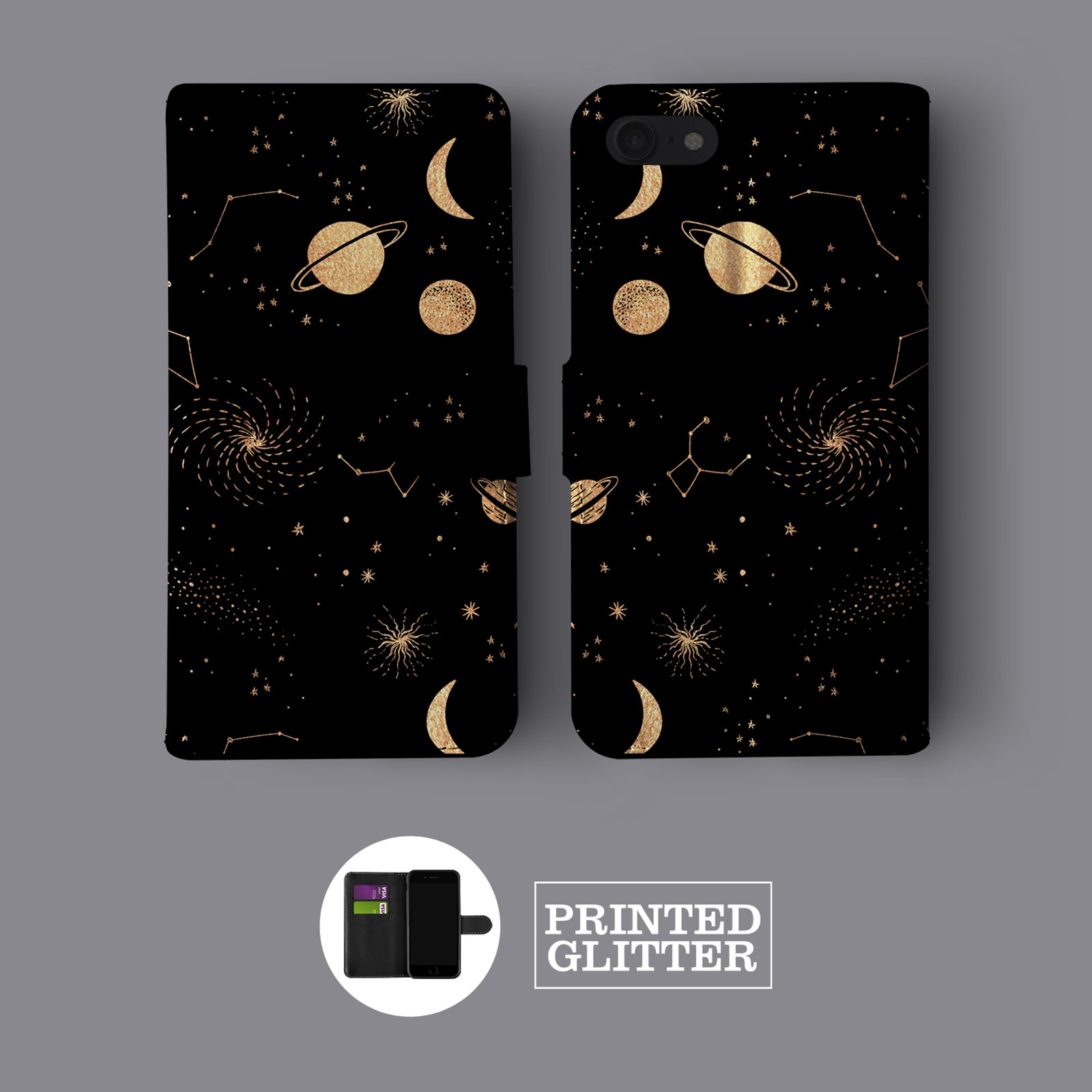 AESTHETIC PLANETS SPACE COSMO GALAXY STARS LEATHER WALLET PHONE CASE FOR IPHONE - Picture 3 of 8