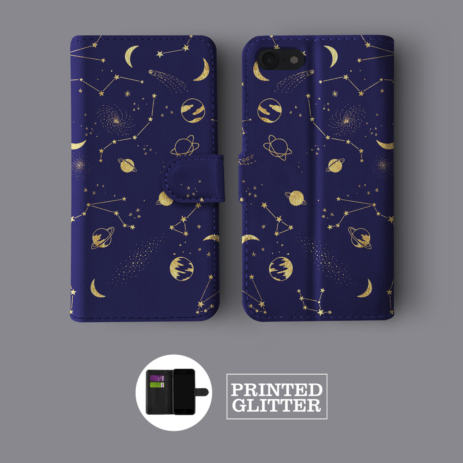 AESTHETIC PLANETS SPACE COSMO GALAXY STARS LEATHER WALLET PHONE CASE FOR IPHONE - Picture 4 of 8