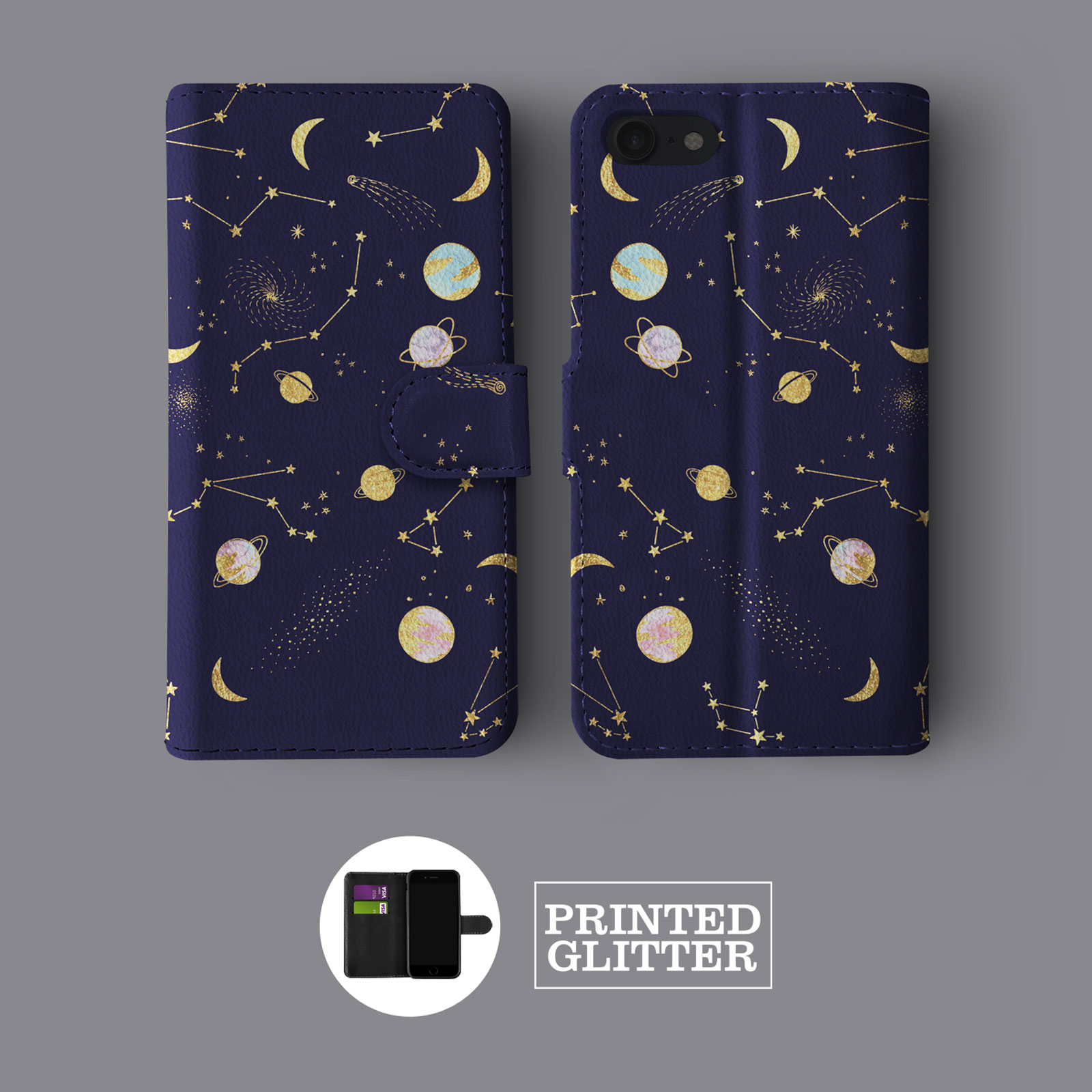 AESTHETIC PLANETS SPACE COSMO GALAXY STARS LEATHER WALLET PHONE CASE FOR IPHONE - Picture 5 of 8