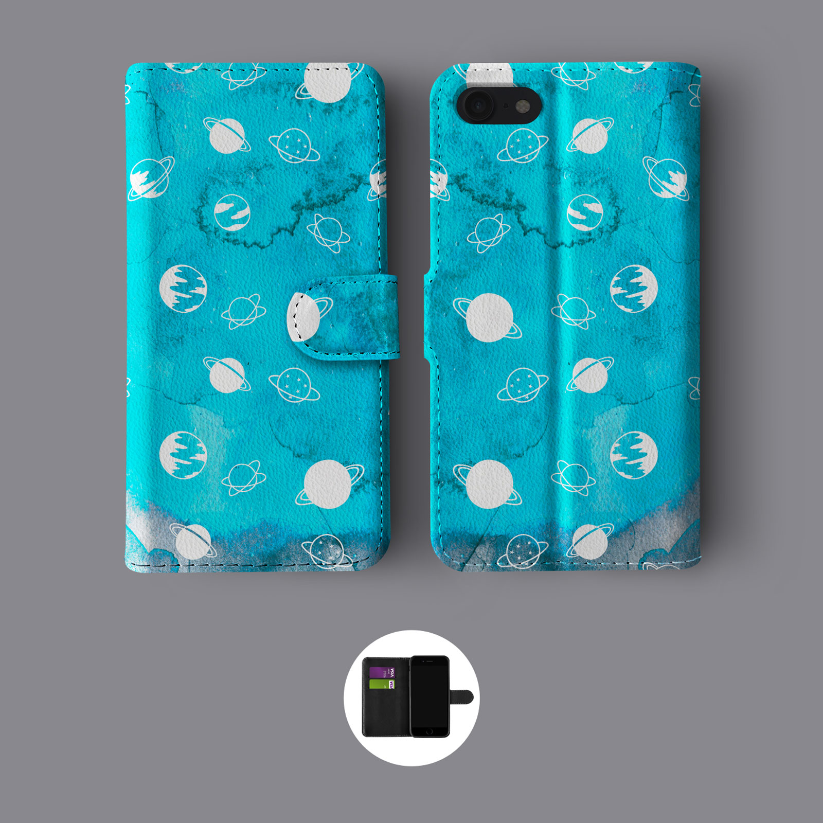 AESTHETIC PLANETS SPACE COSMO GALAXY STARS LEATHER WALLET PHONE CASE FOR IPHONE - Picture 6 of 8