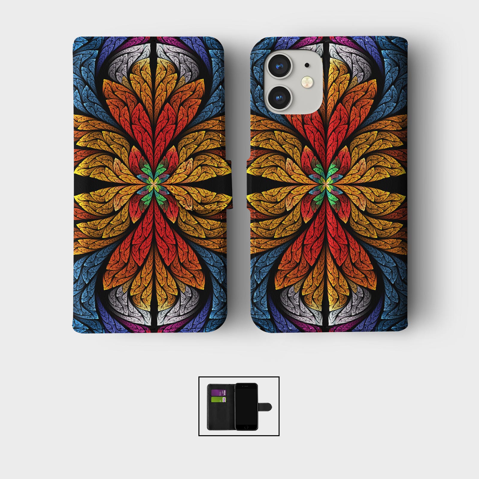 CASE FOR IPHONE 16 16E 15 14 12 12 PRO WALLET FLIP PHONE COVER VINTAGE ORNAMENT - Picture 2 of 7