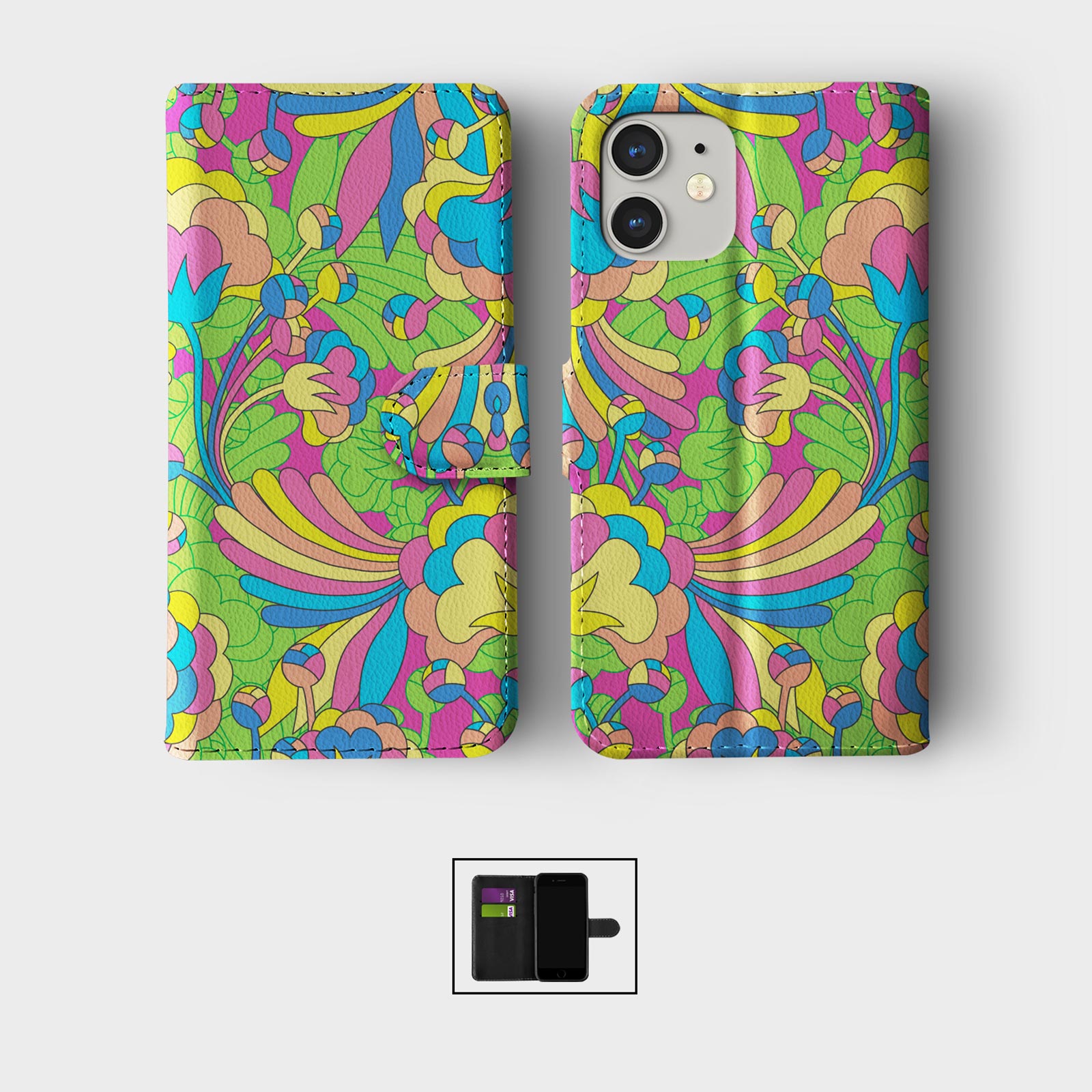 CASE FOR IPHONE 16 16E 15 14 12 12 PRO WALLET FLIP PHONE COVER VINTAGE ORNAMENT - Picture 6 of 7