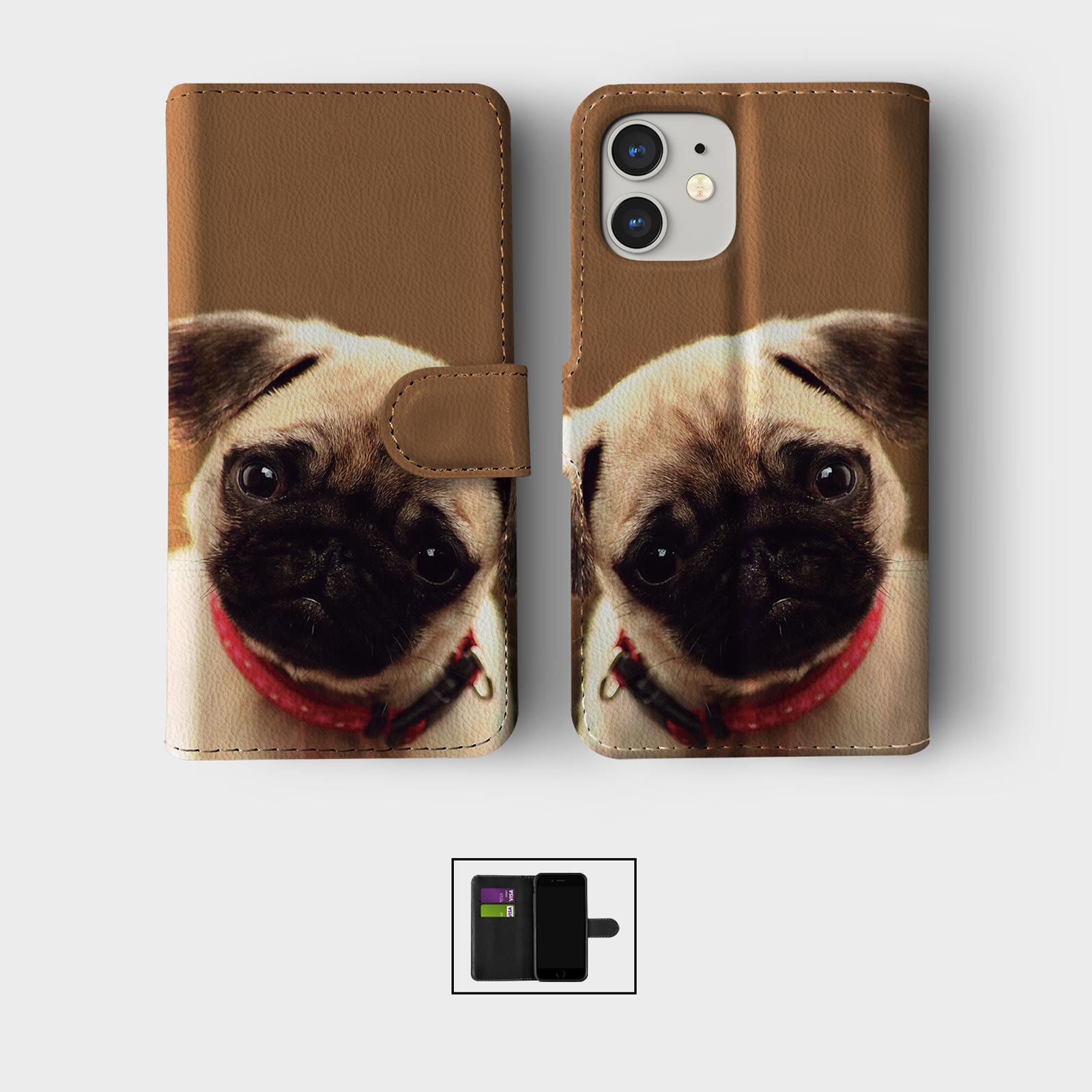 CASE FOR IPHONE 16 16E 15 14 12 SE PRO WALLET FLIP PHONE COVER CUTE PUPPY FACE - Picture 3 of 8