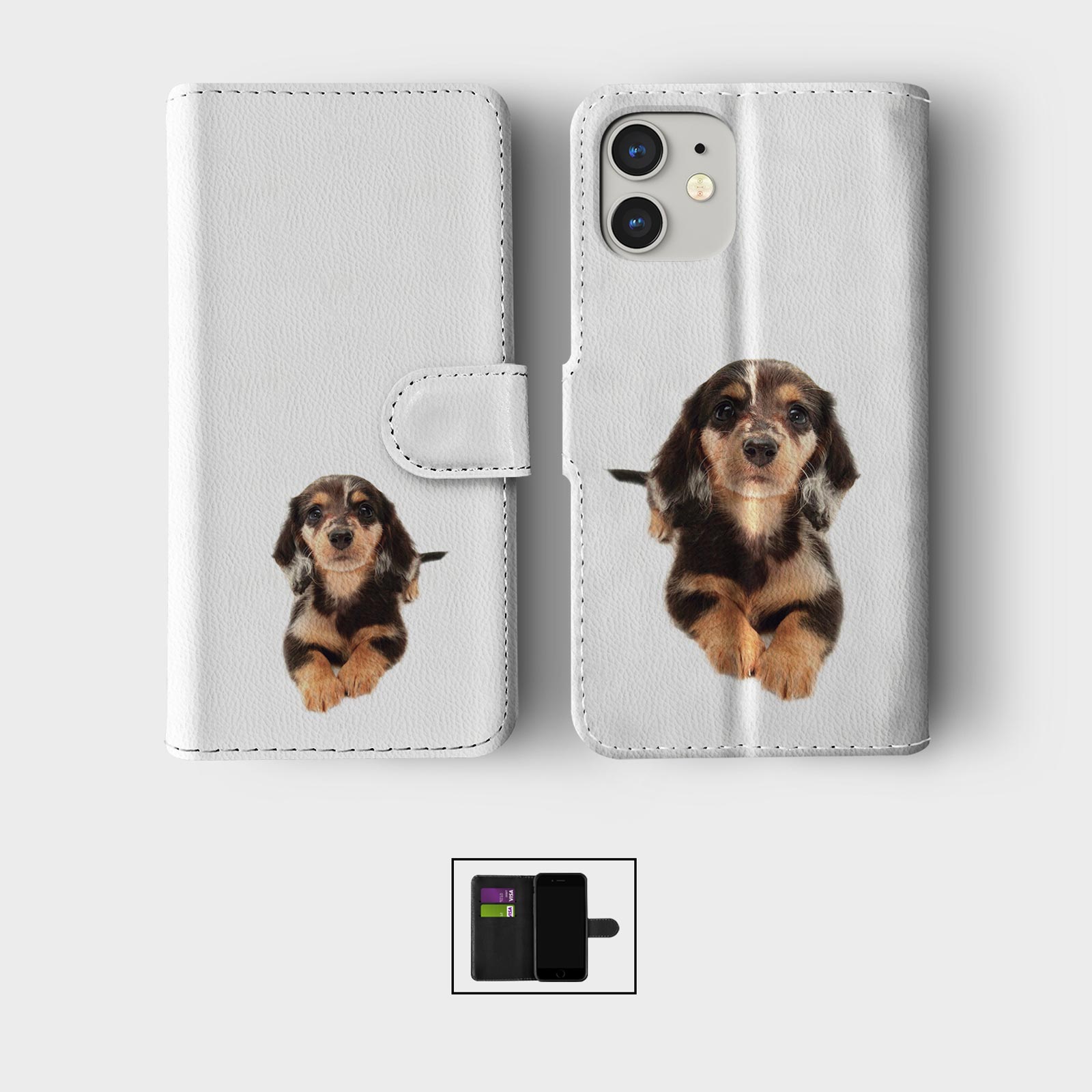 CASE FOR IPHONE 16 16E 15 14 12 SE PRO WALLET FLIP PHONE COVER CUTE PUPPY FACE - Picture 5 of 8