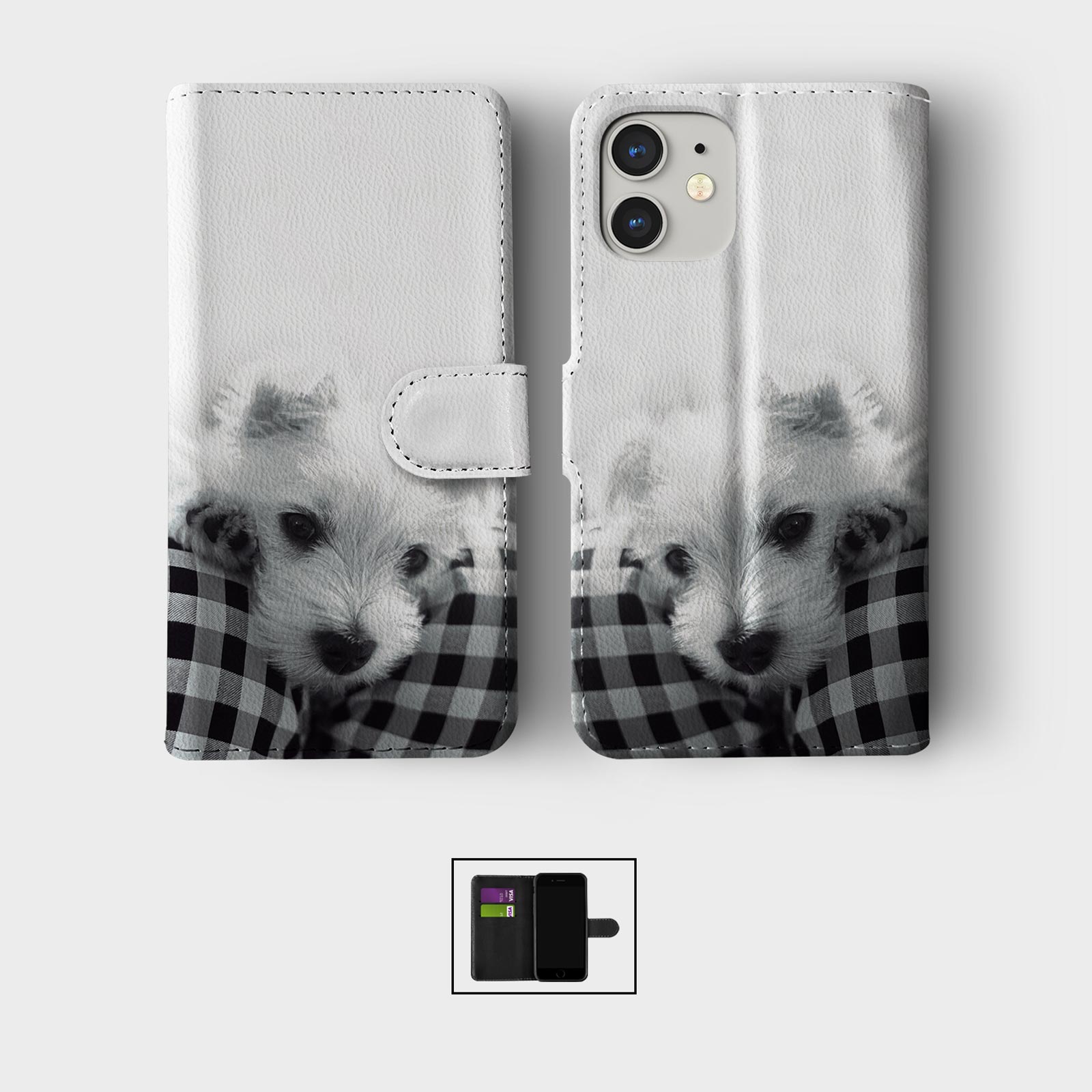 CASE FOR IPHONE 16 16E 15 14 12 SE PRO WALLET FLIP PHONE COVER CUTE PUPPY FACE - Picture 6 of 8